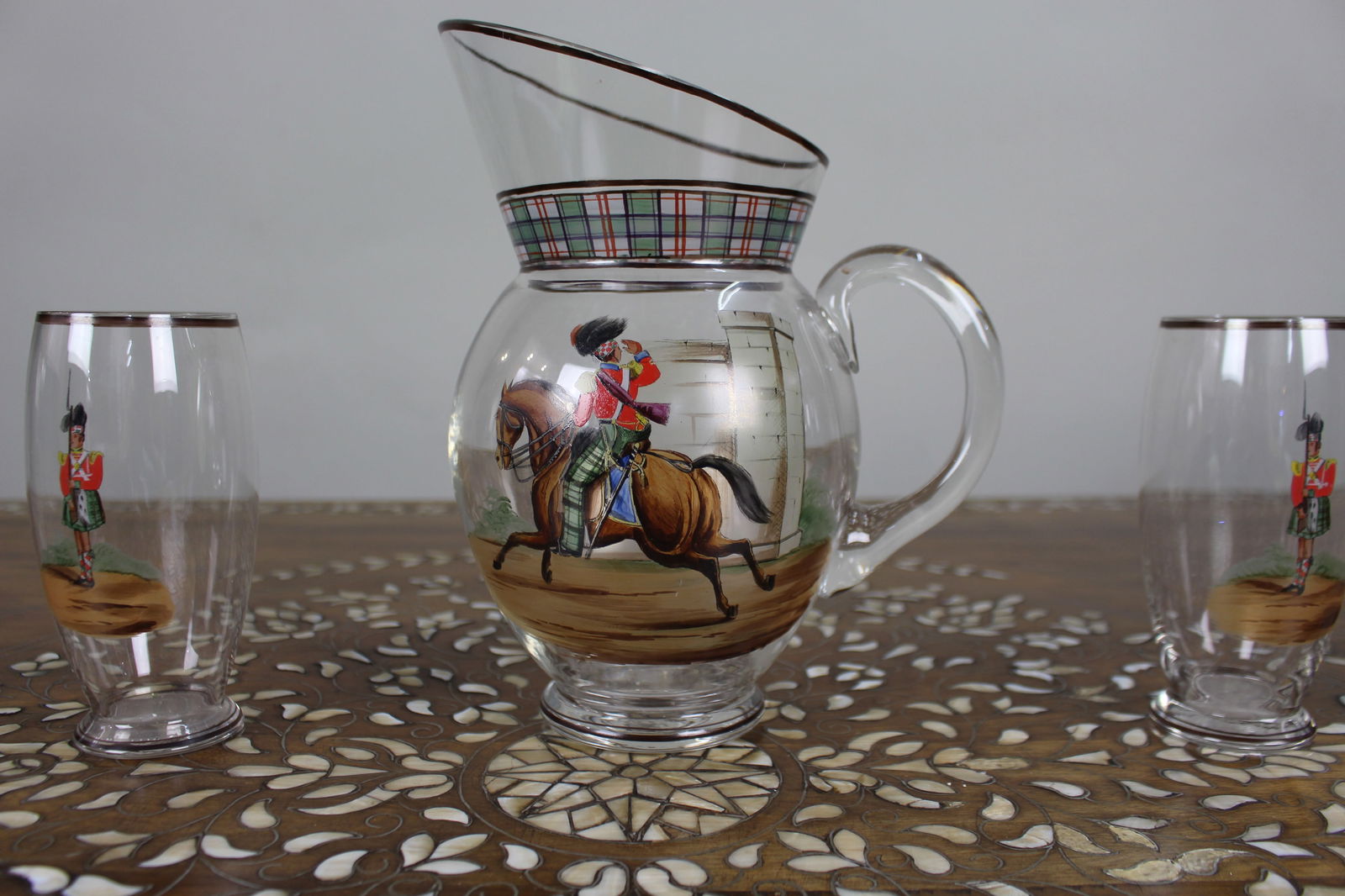 Vintage Highland Soldiers Water Jug & Glasses Set - 3