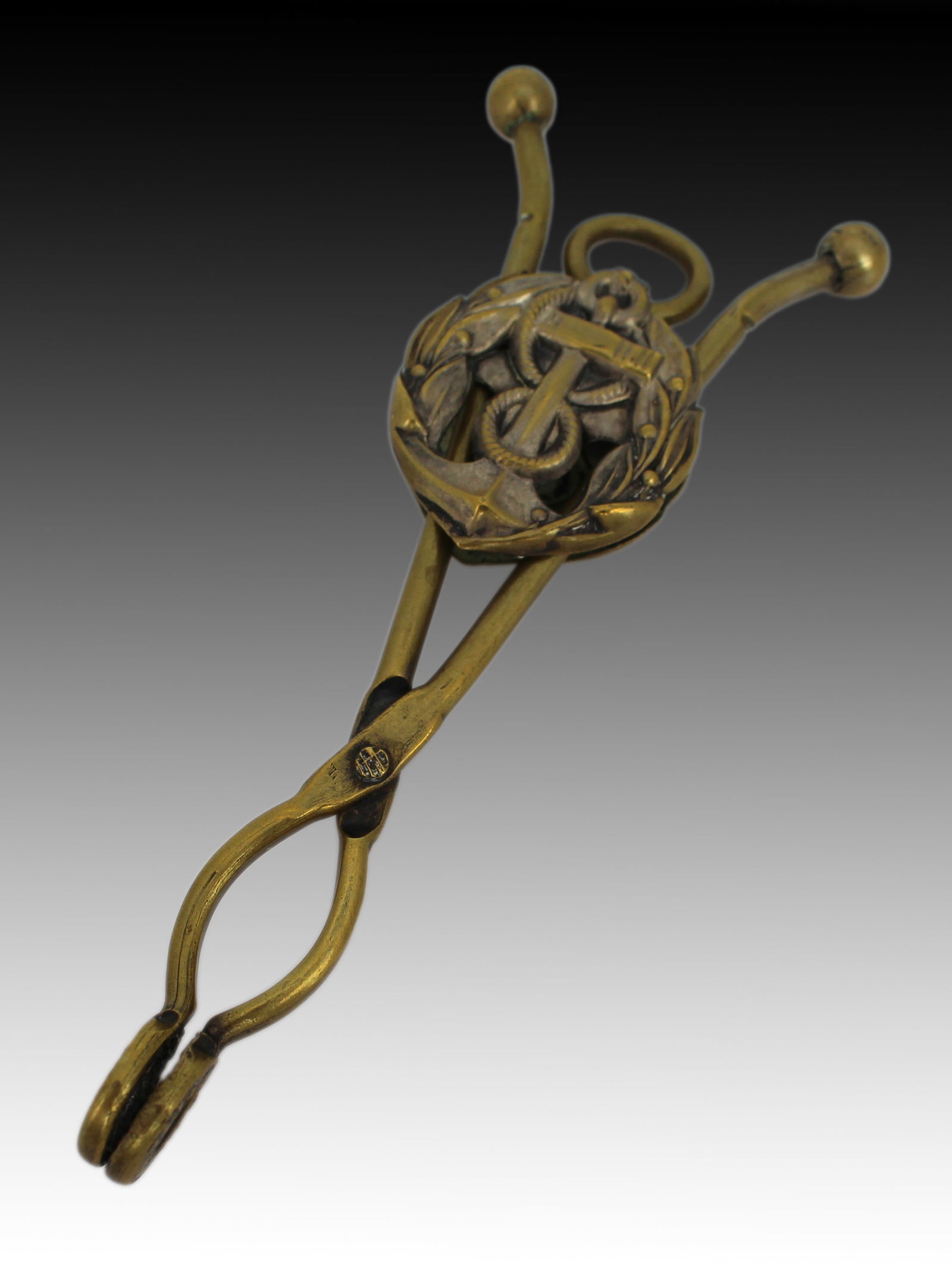 Victorian Brass Sugar Tongs with Nautical Anchor Motif - 2