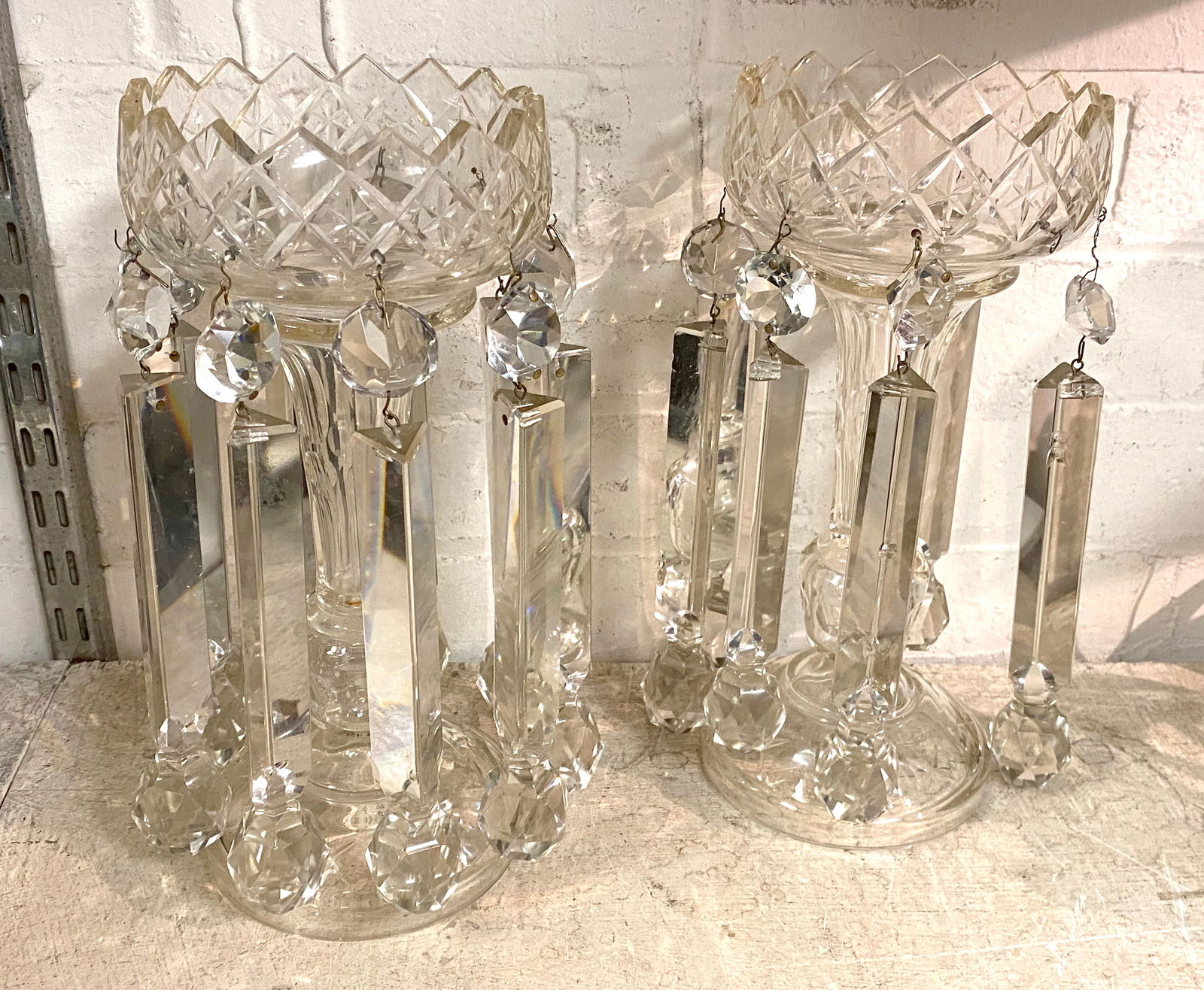 Pair of Antique Cut Glass Lustres (1 of 1)