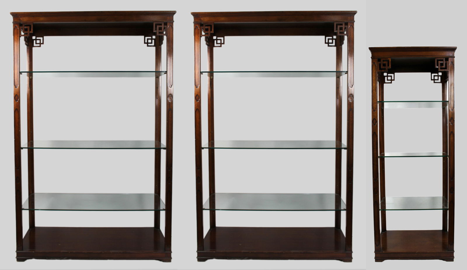 Set of Three Solid Mahogany Display Cabinets with Glass Shelves (1 of 16)