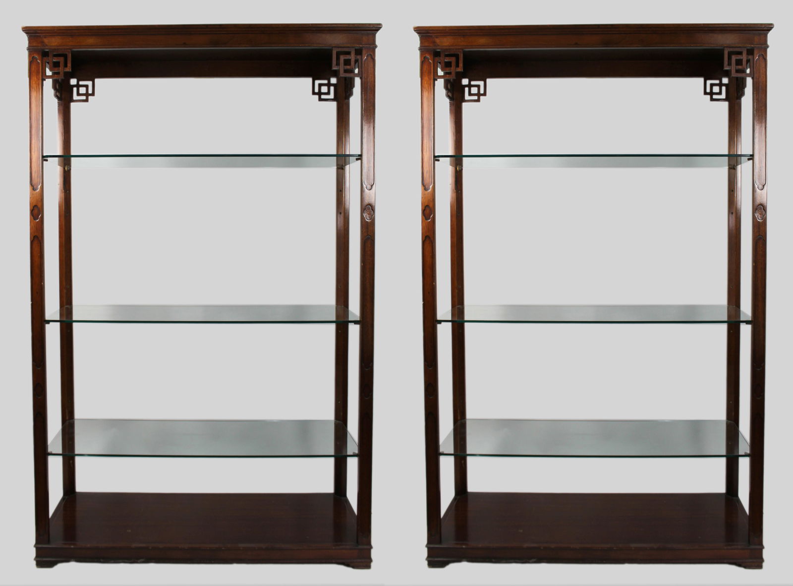 Set of Three Solid Mahogany Display Cabinets with Glass Shelves - 2