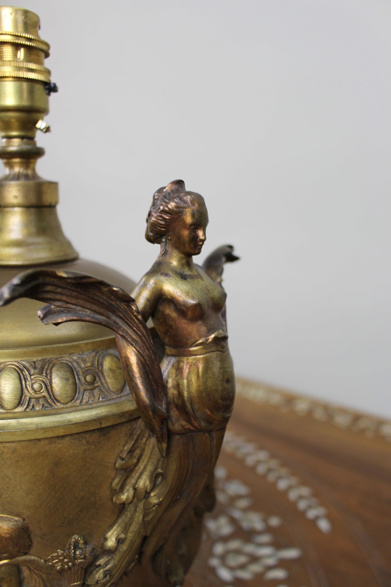 Pair of French Gilt Bronze Urn Lamps with Putti Reliefs, circa 1900 - 8