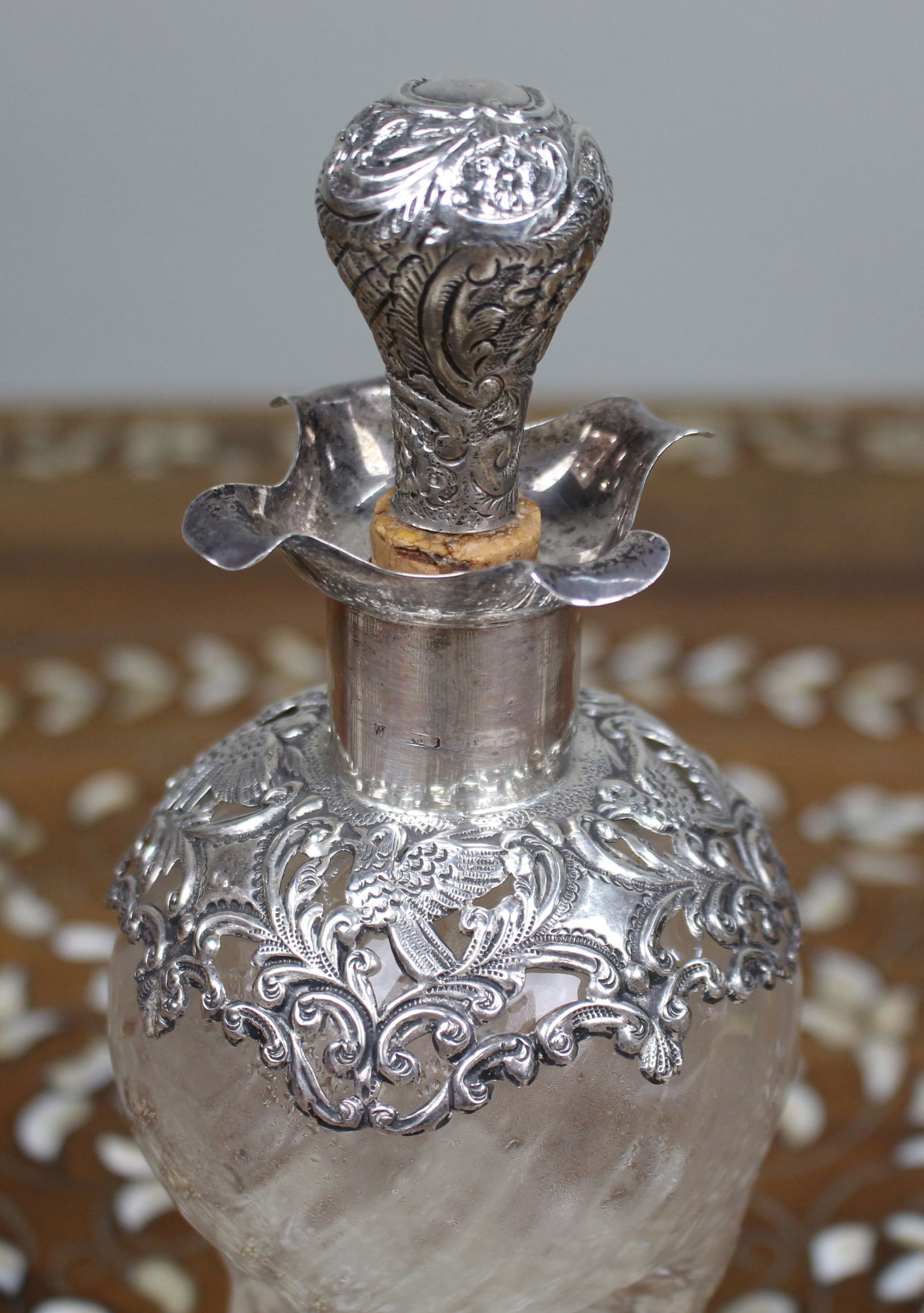 Antique Silver Mounted Crystal Decanter - 5