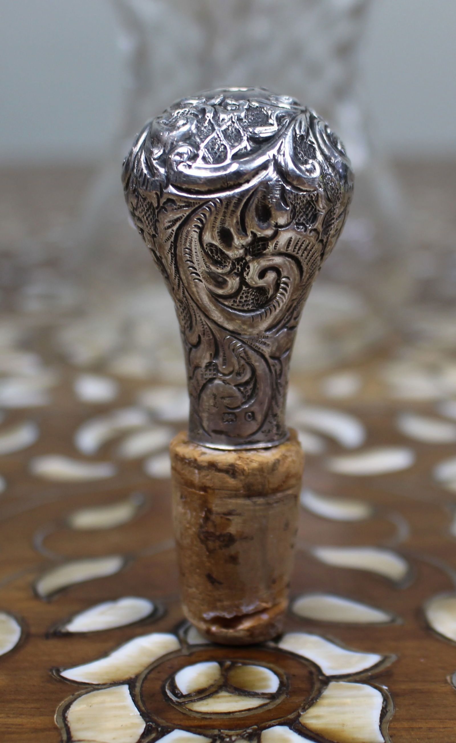 Antique Silver Mounted Crystal Decanter - 8