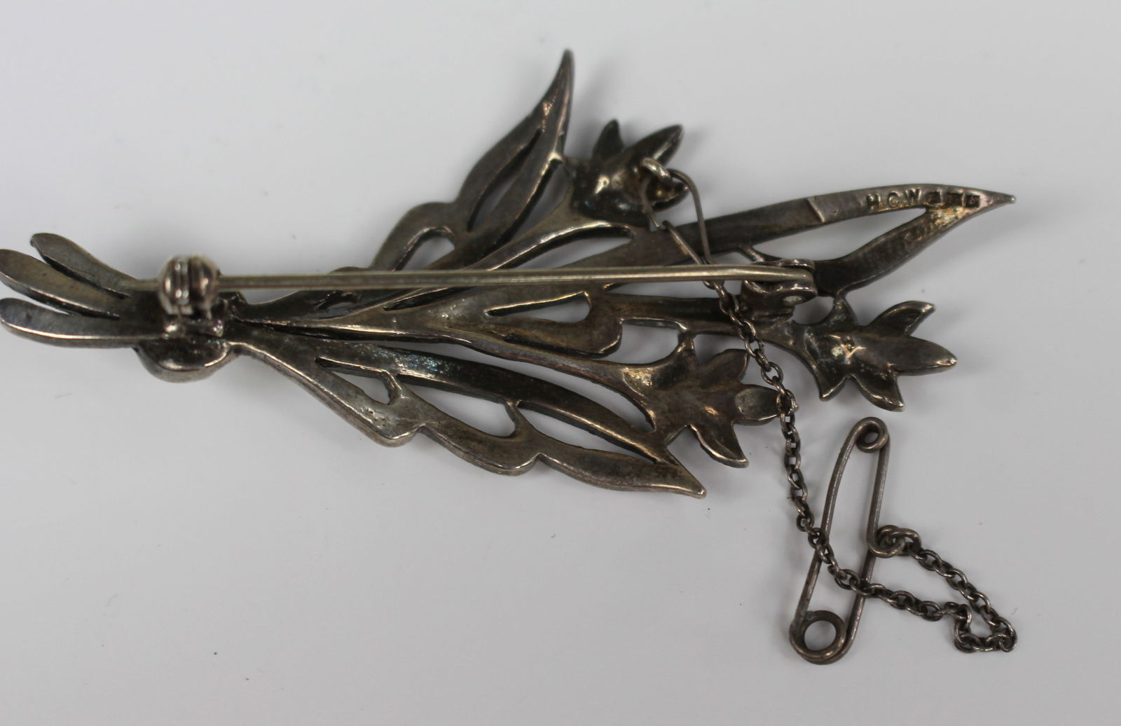 Art Deco Silver and Marcasite Spray Brooch - 3