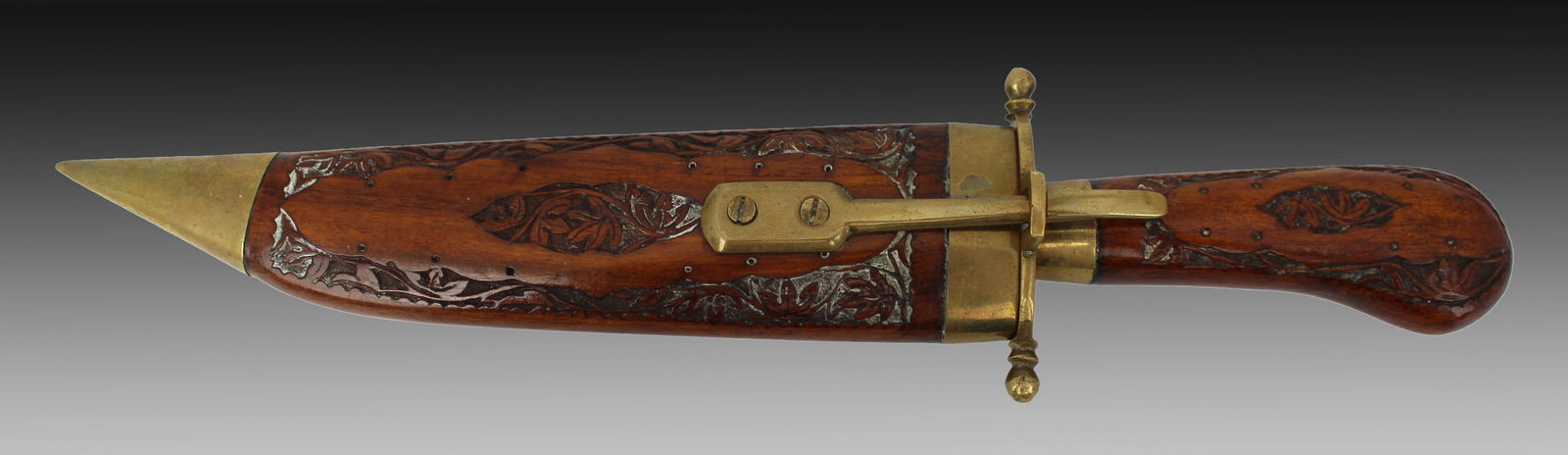 Indian Knife in Hand Carved Wood & Brass Scabbard (1 of 5)