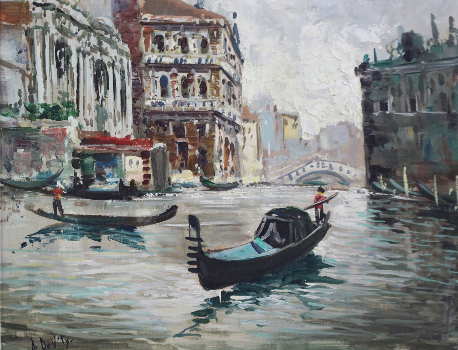 Antonio DeVity (Italian, 1901-1993) Venice Canal Oil on Canvas - 3