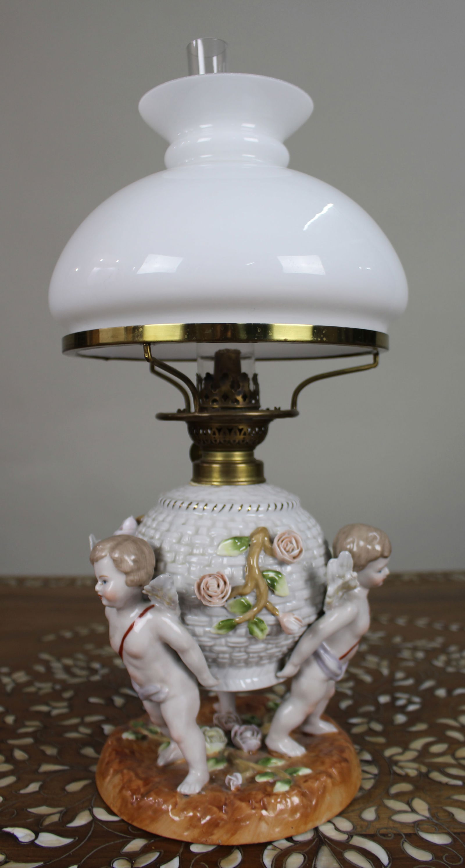 Dresden Porcelain Oil Lamp with Cherubs, c.1890 - 2