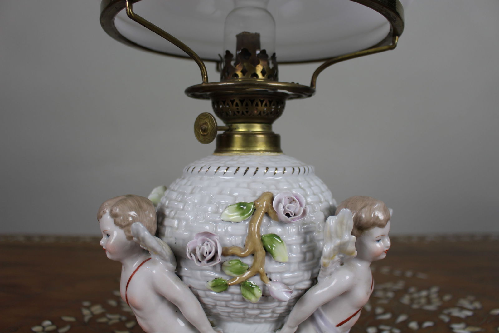 Dresden Porcelain Oil Lamp with Cherubs, c.1890 - 5