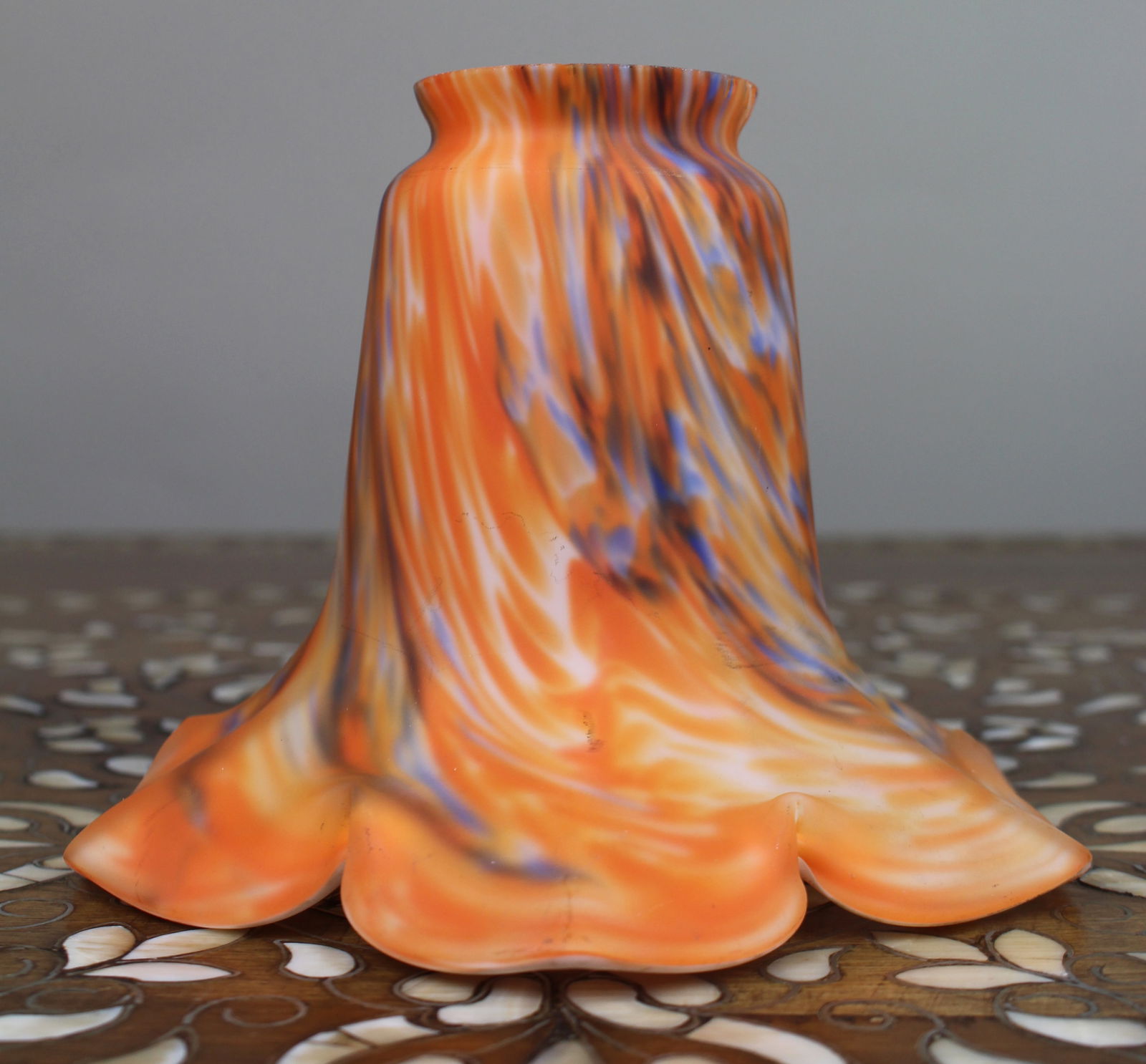 Vintage Orange Marbled Glass Lamp Shade - 2