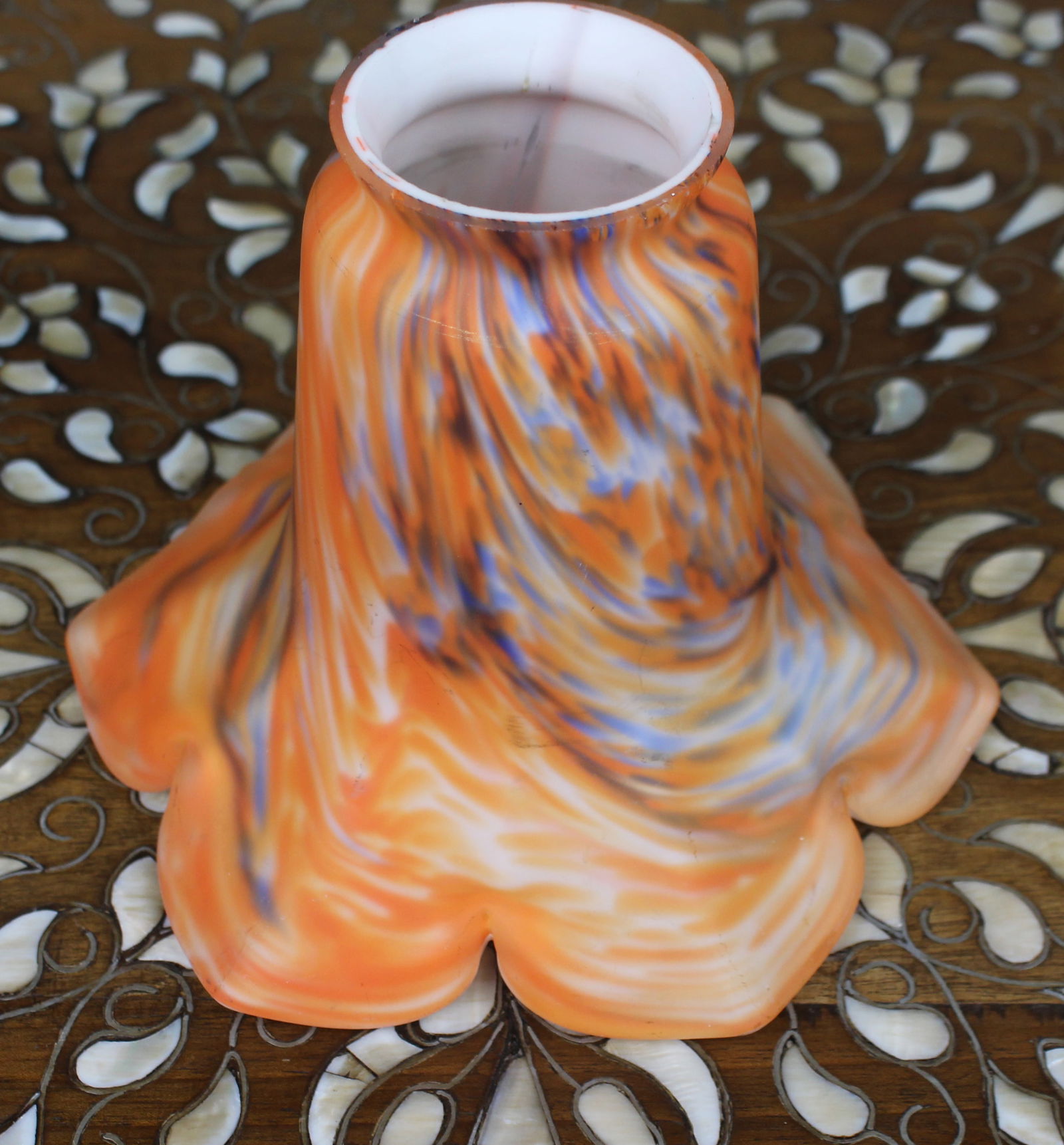 Vintage Orange Marbled Glass Lamp Shade - 3