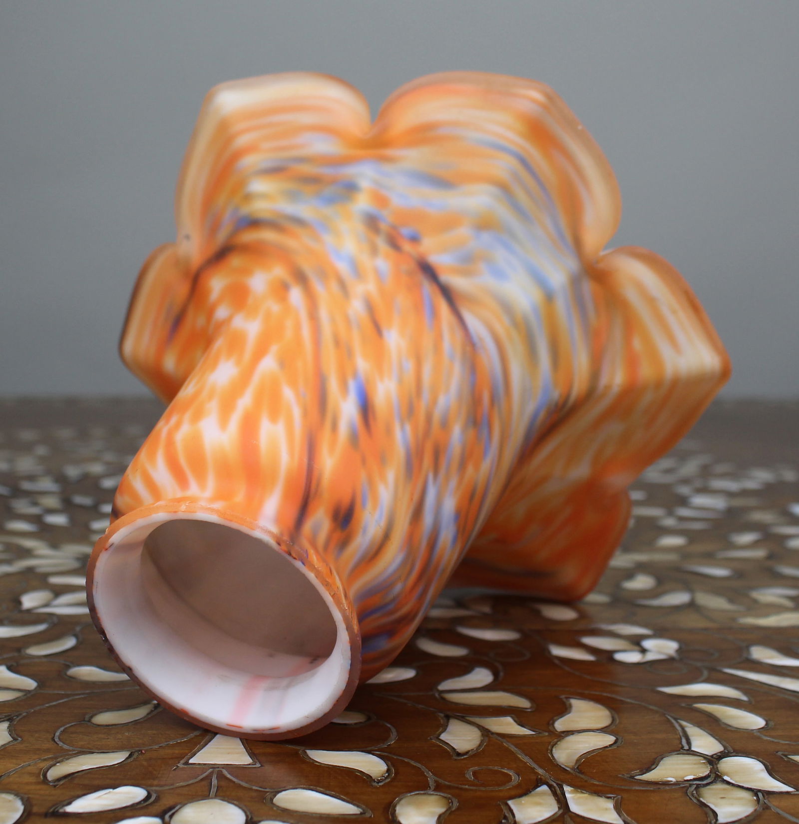 Vintage Orange Marbled Glass Lamp Shade - 4