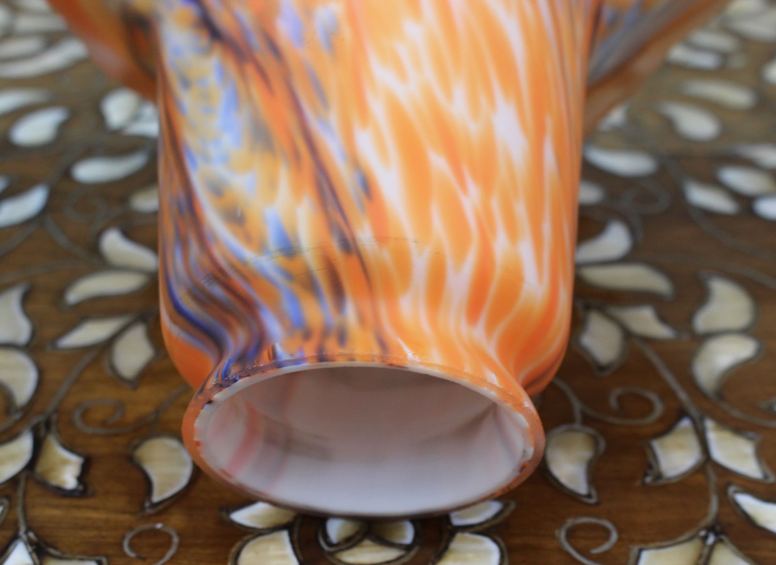 Vintage Orange Marbled Glass Lamp Shade - 5