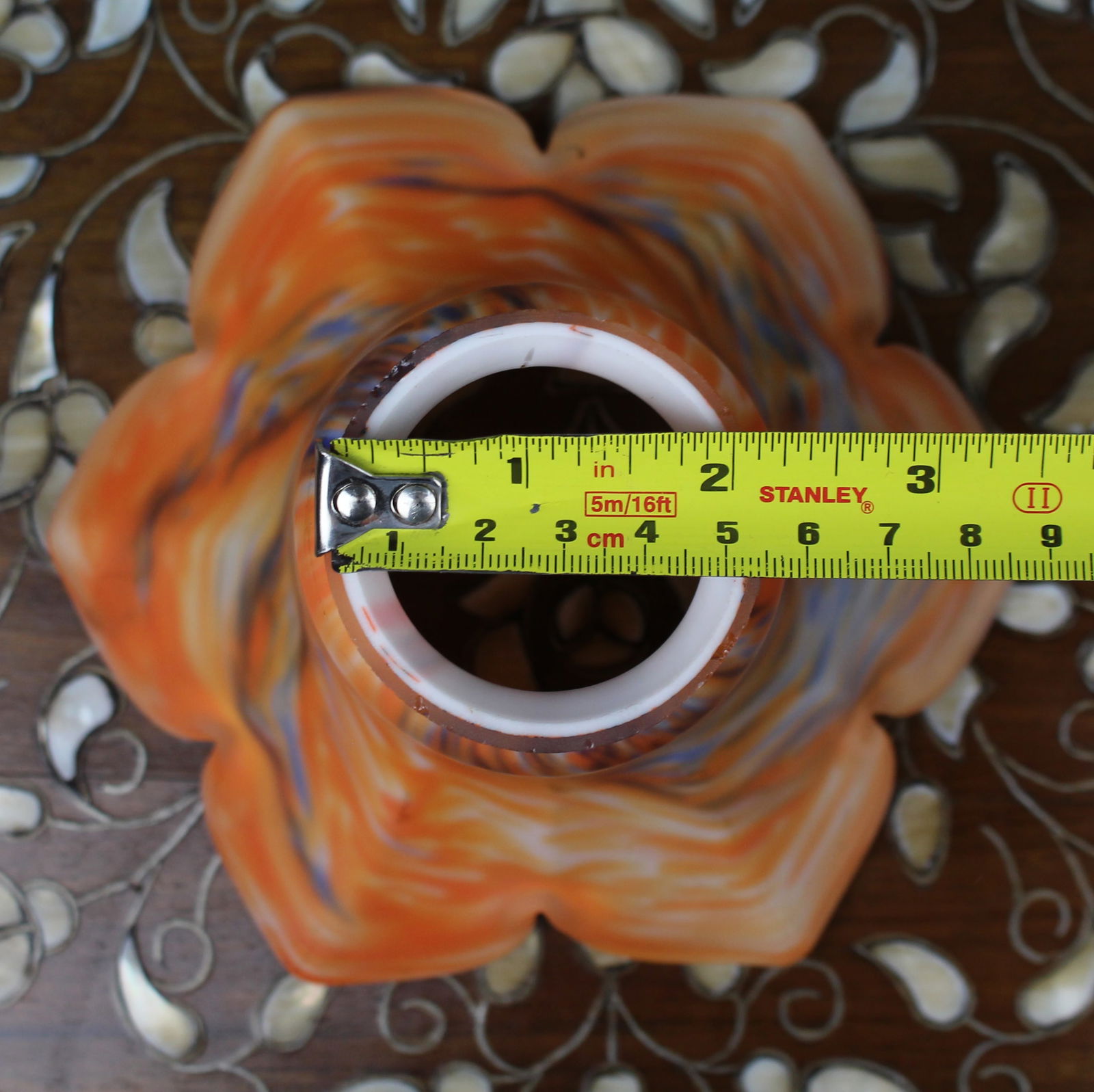 Vintage Orange Marbled Glass Lamp Shade - 7