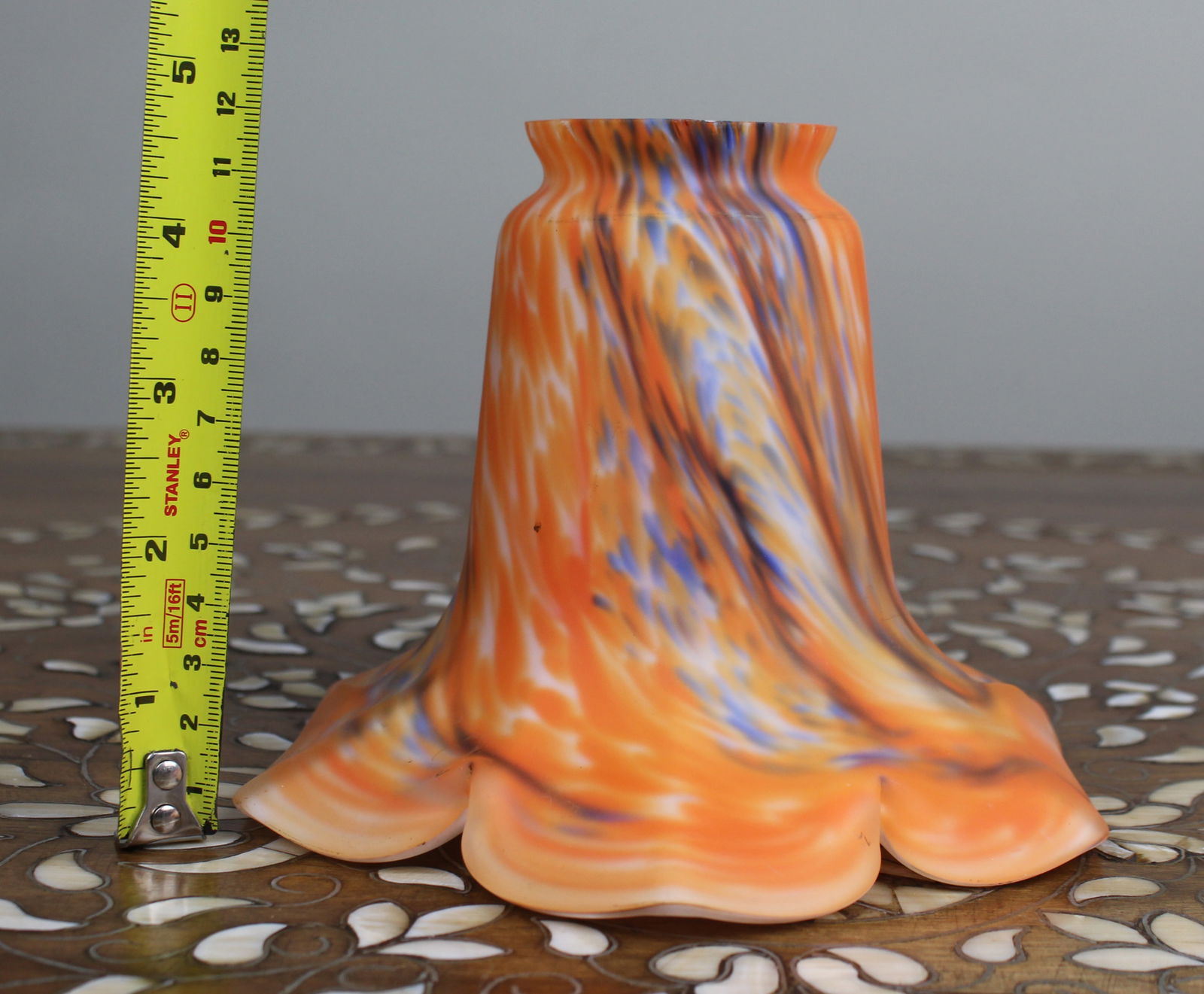 Vintage Orange Marbled Glass Lamp Shade - 9