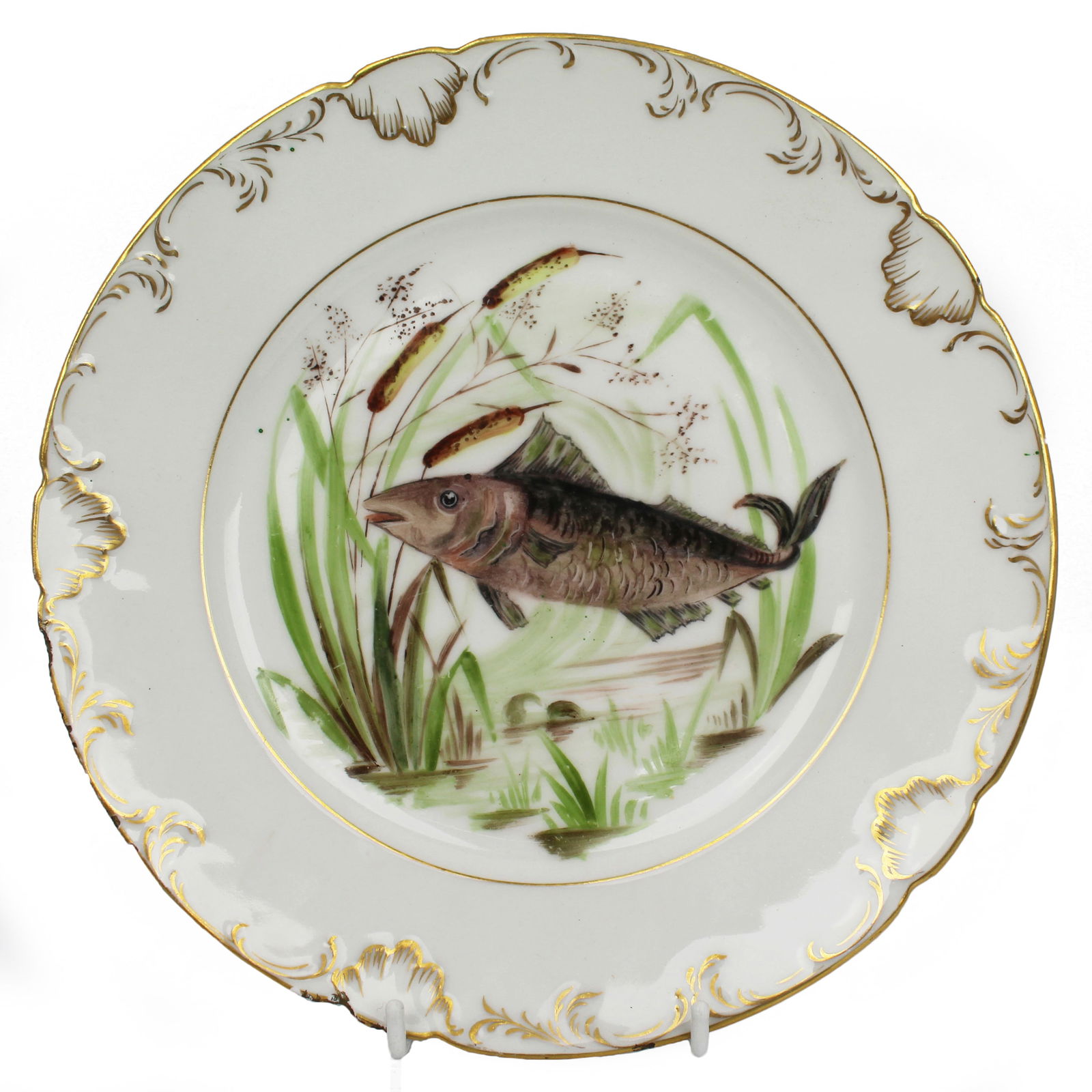 Set of 4 Edwardian Hand Painted Fish Plates, Signed Wolly Fowkes 1903 - 2