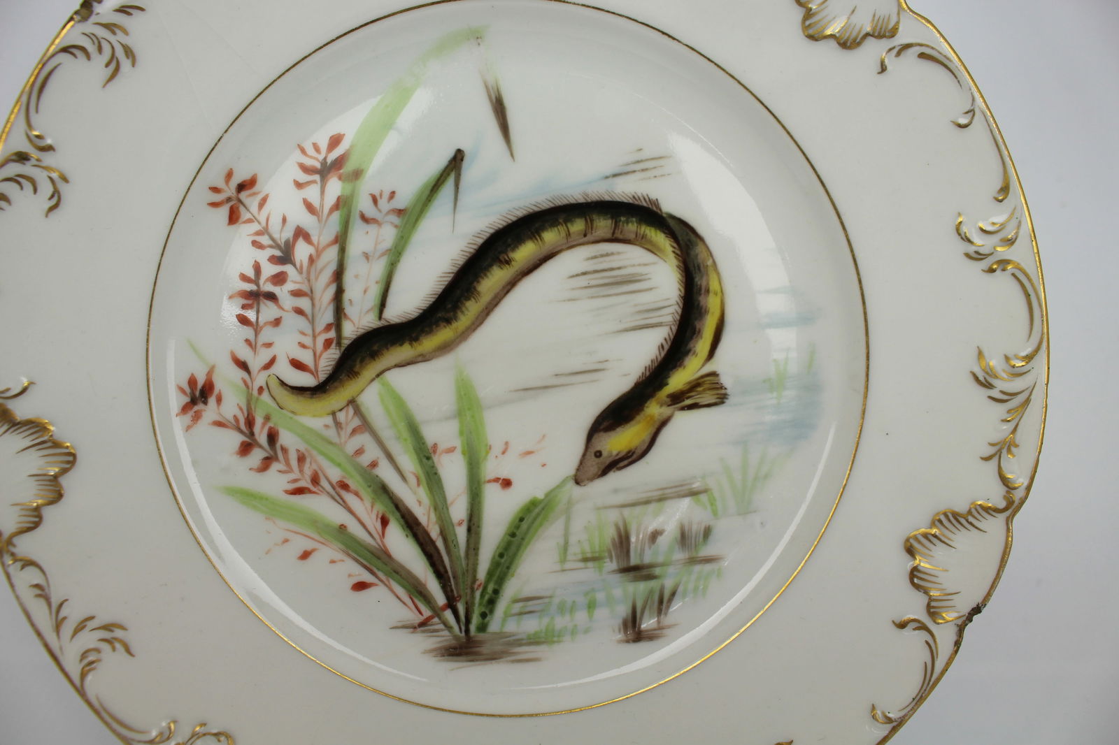 Set of 4 Edwardian Hand Painted Fish Plates, Signed Wolly Fowkes 1903 - 8