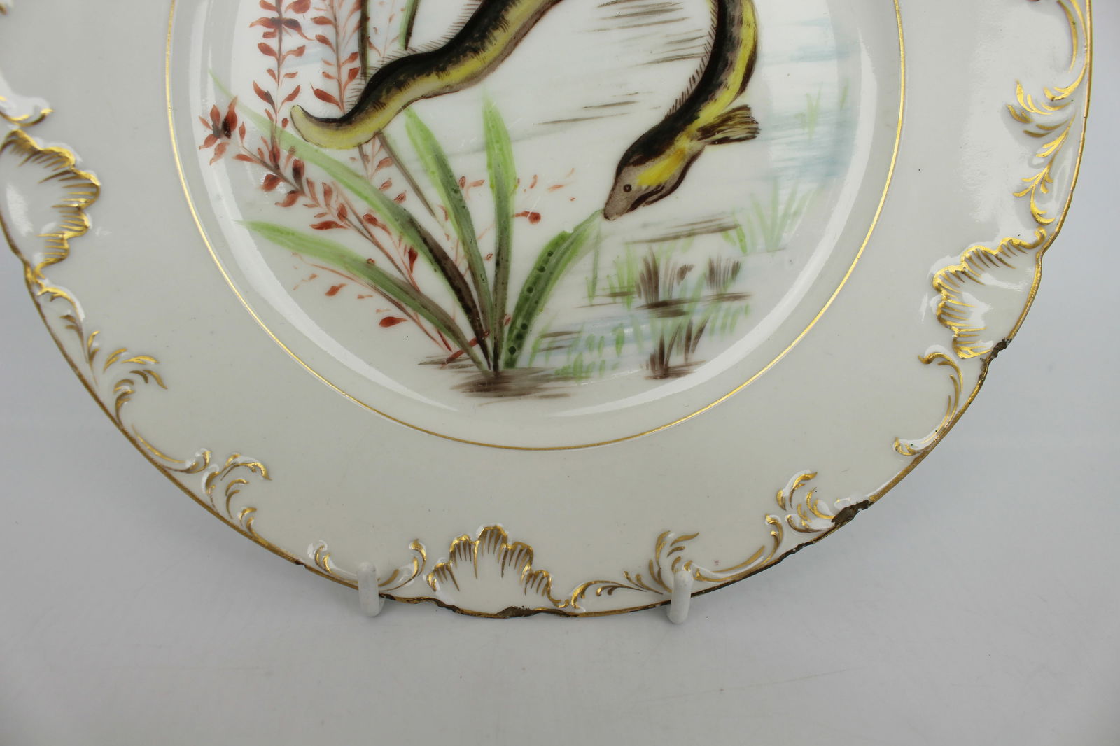 Set of 4 Edwardian Hand Painted Fish Plates, Signed Wolly Fowkes 1903 - 9
