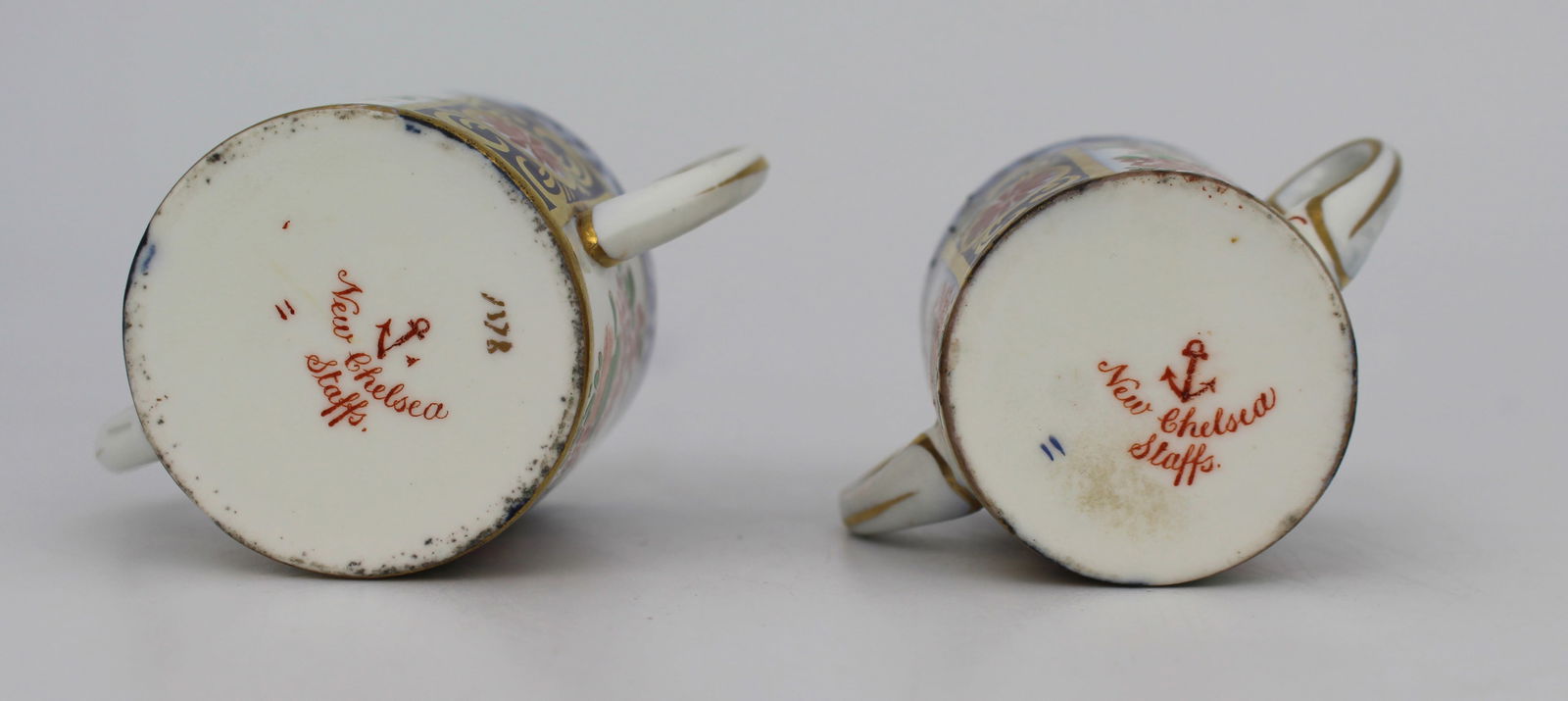 Pair of New Chelsea Staffs Miniature Two Handled Cups c.1920 - 5