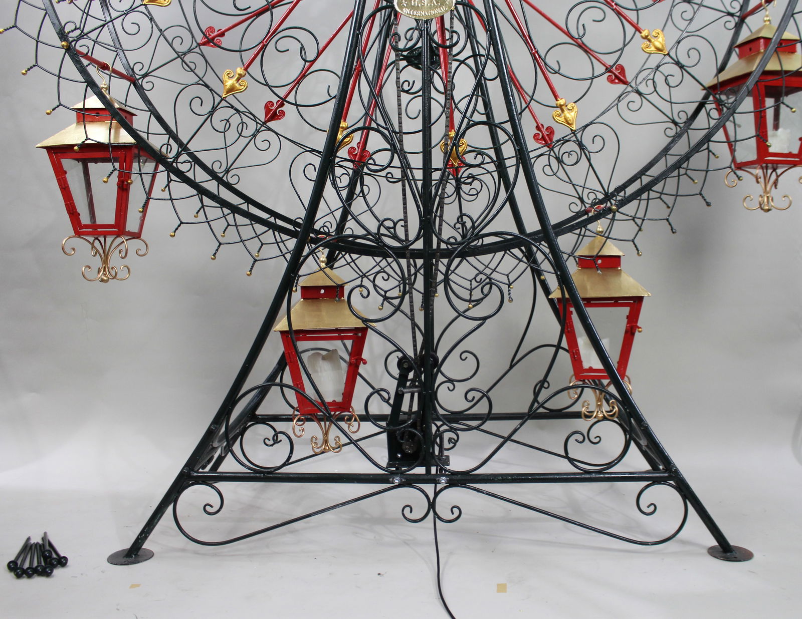 Very Large Painted Metal Garden Ferris Wheel with Lanterns - 2
