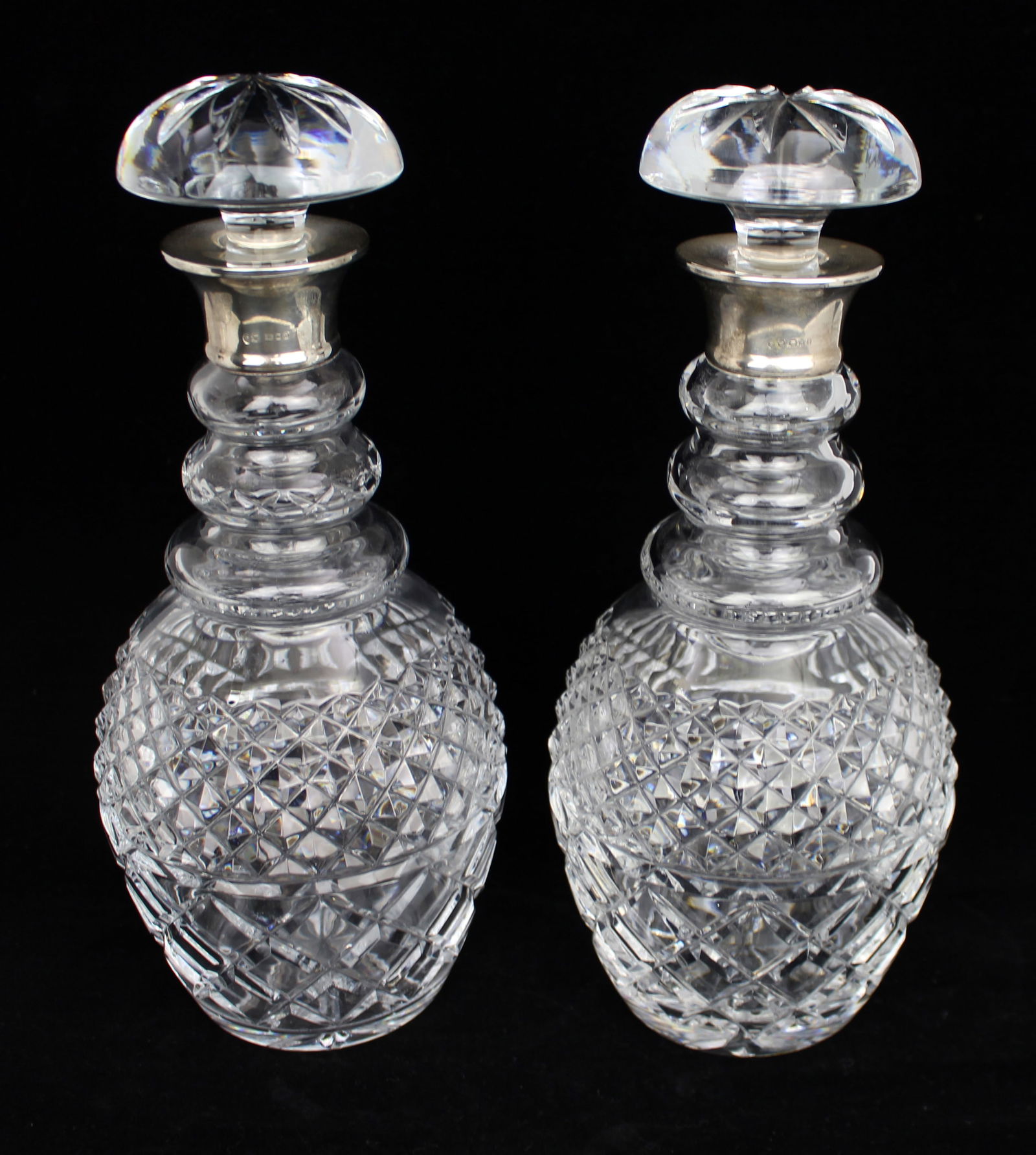 Pair of Fine Vintage Silver Collared Cut Glass Decanters - 2