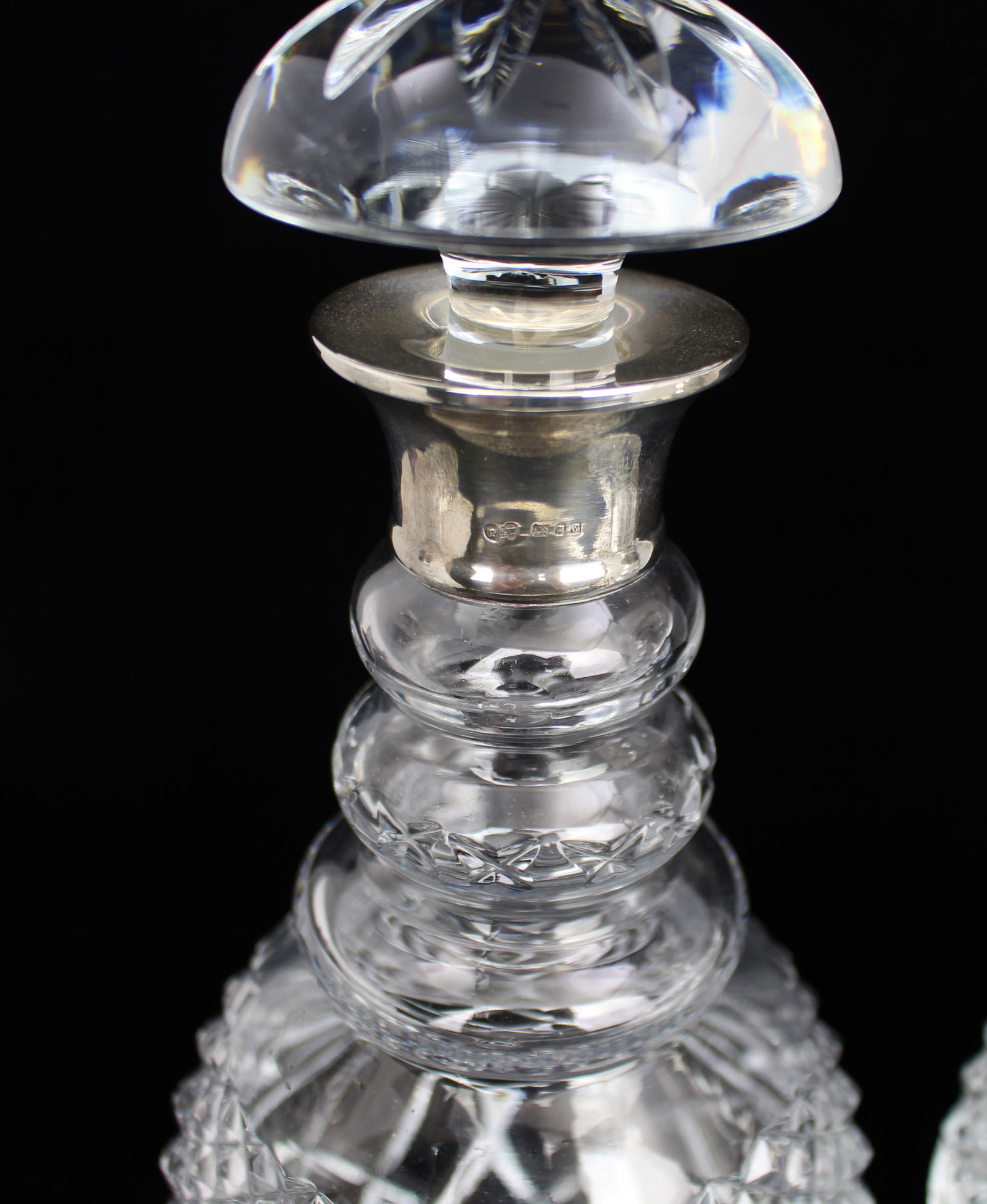 Pair of Fine Vintage Silver Collared Cut Glass Decanters - 3