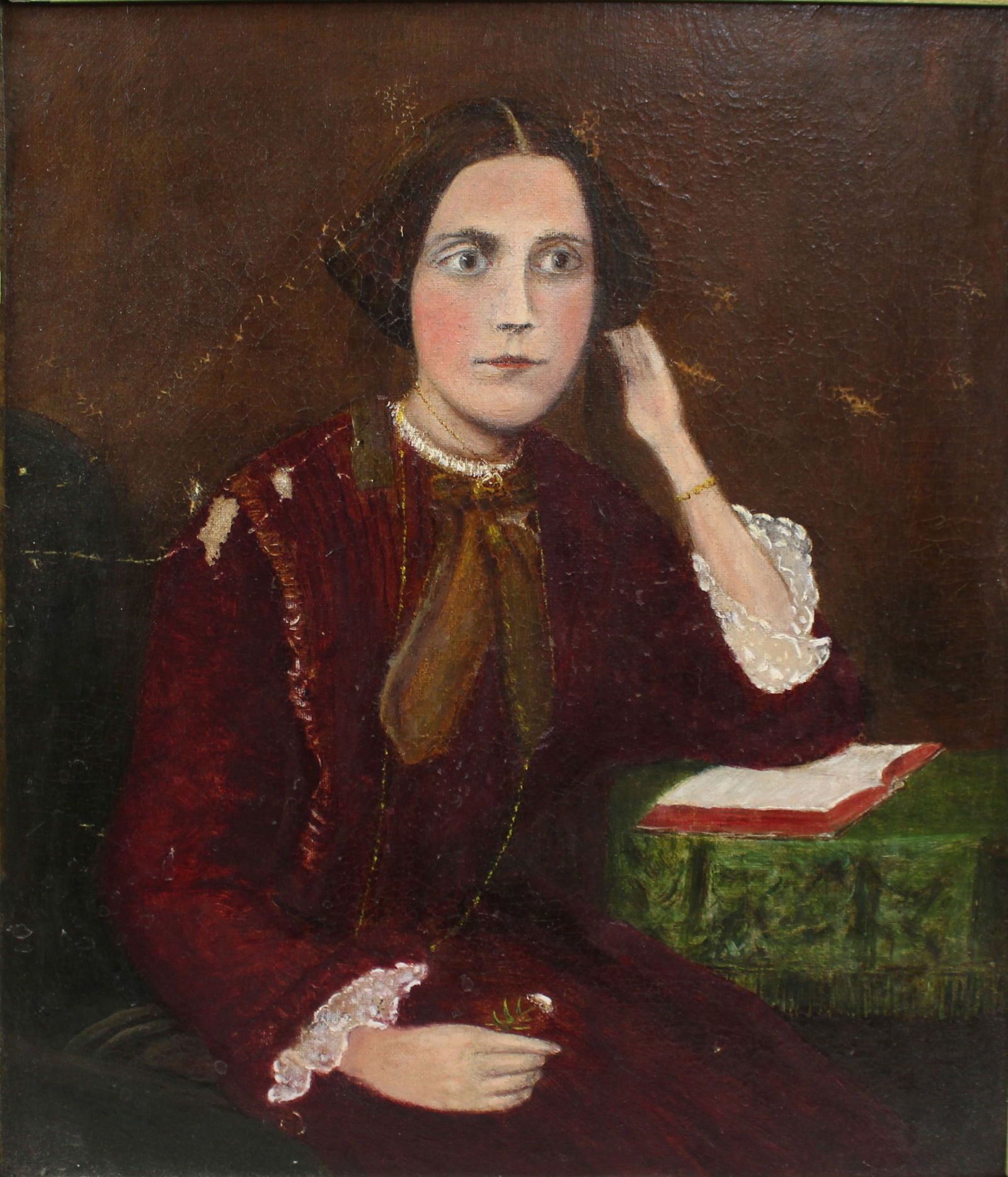 Victorian Portrait Oil on Canvas Set in Heavy Gilt Frame - 2