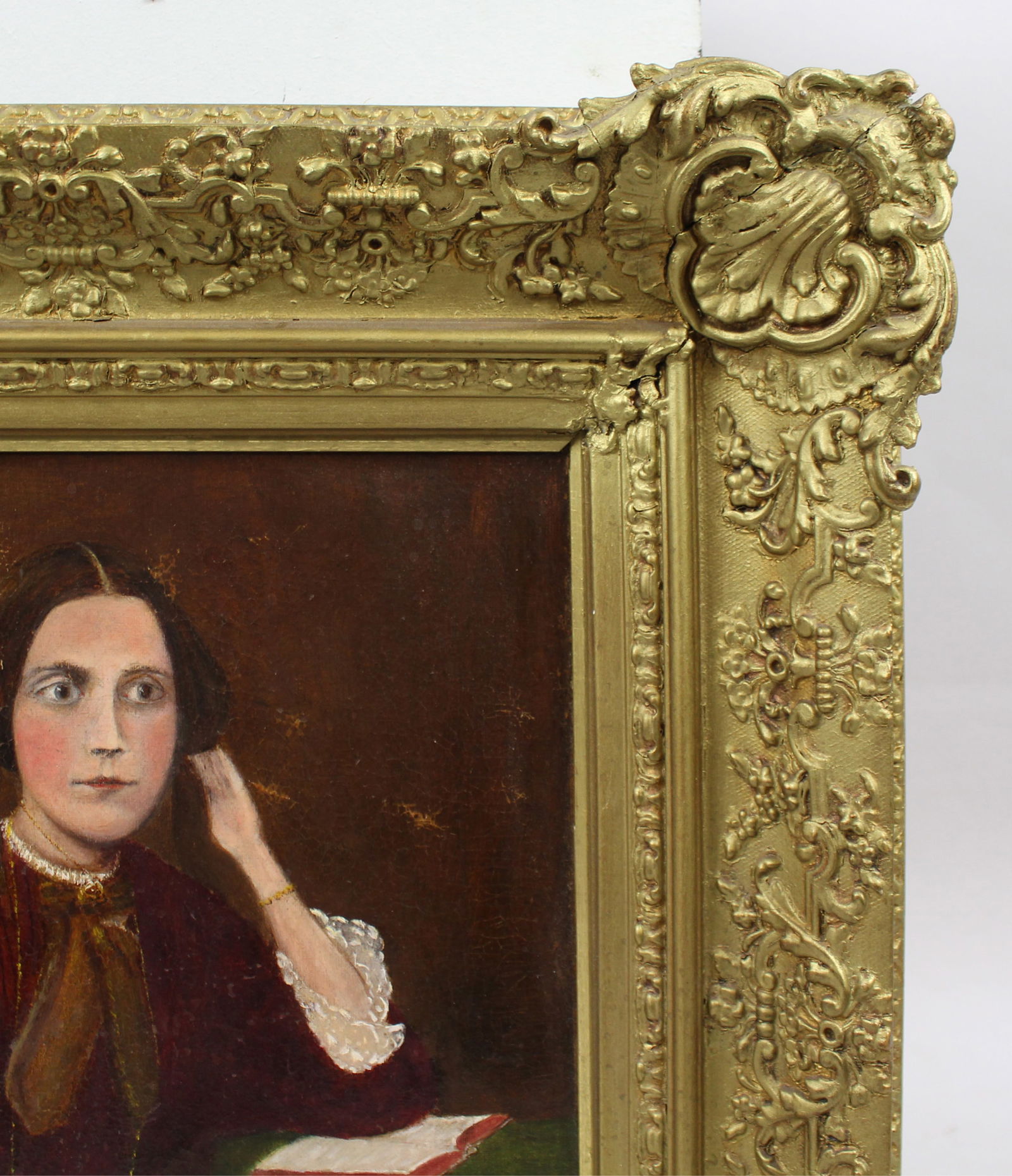 Victorian Portrait Oil on Canvas Set in Heavy Gilt Frame - 3