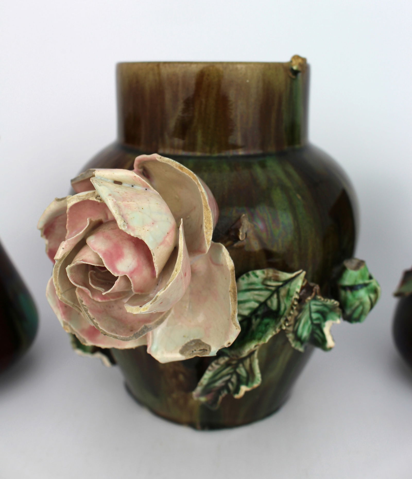 Set of 3 Decorative Victorian Floral Pottery Vases - 3