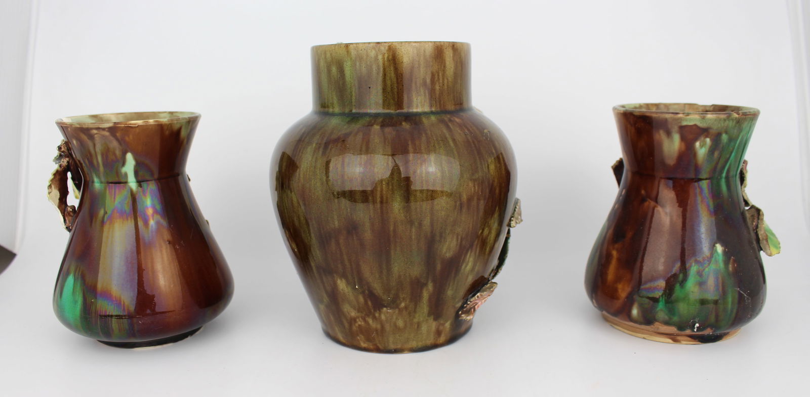 Set of 3 Decorative Victorian Floral Pottery Vases - 4