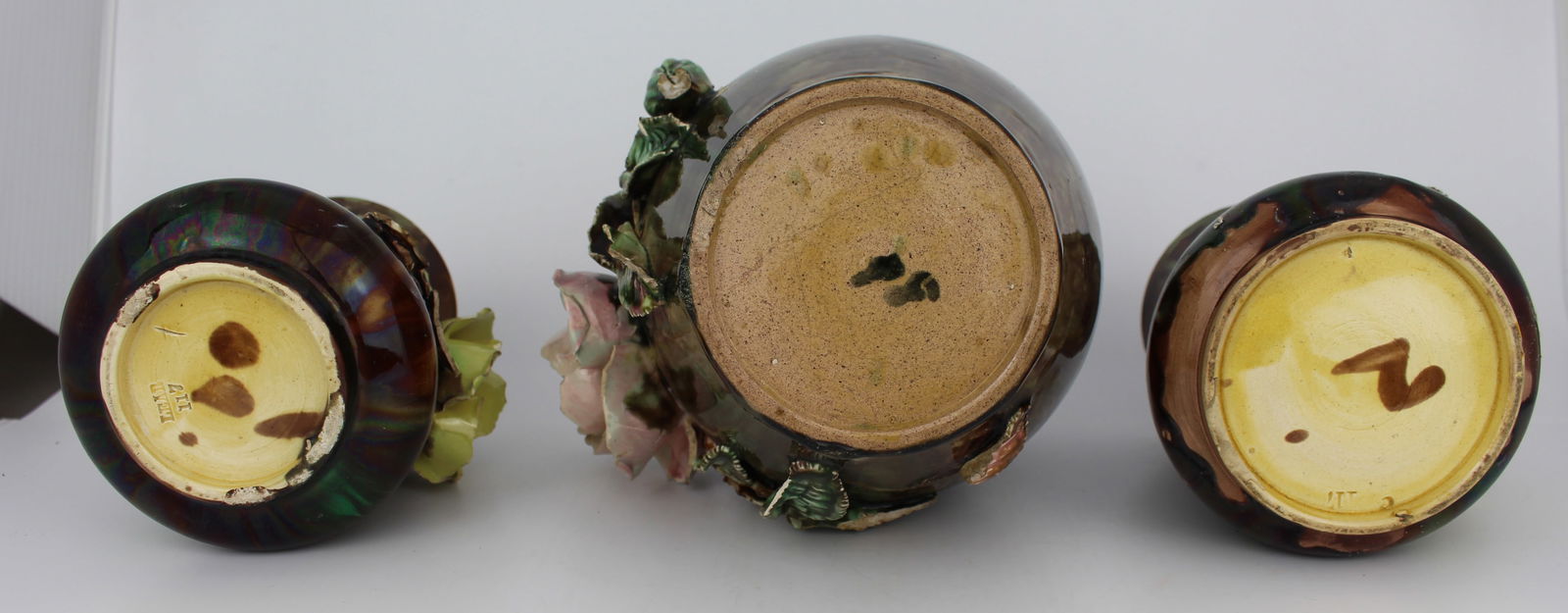 Set of 3 Decorative Victorian Floral Pottery Vases - 5