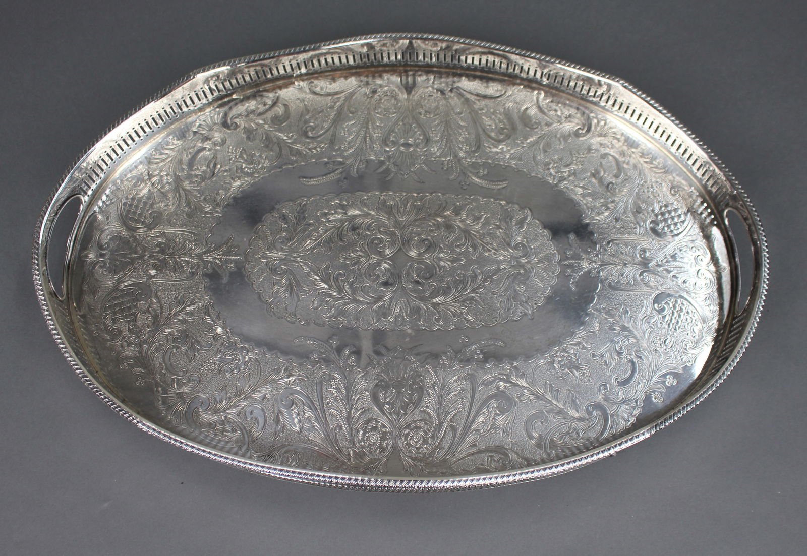 Antique Sheffield Silver Plated Oval Gallery Serving Tray c.1900 (1 of 5)
