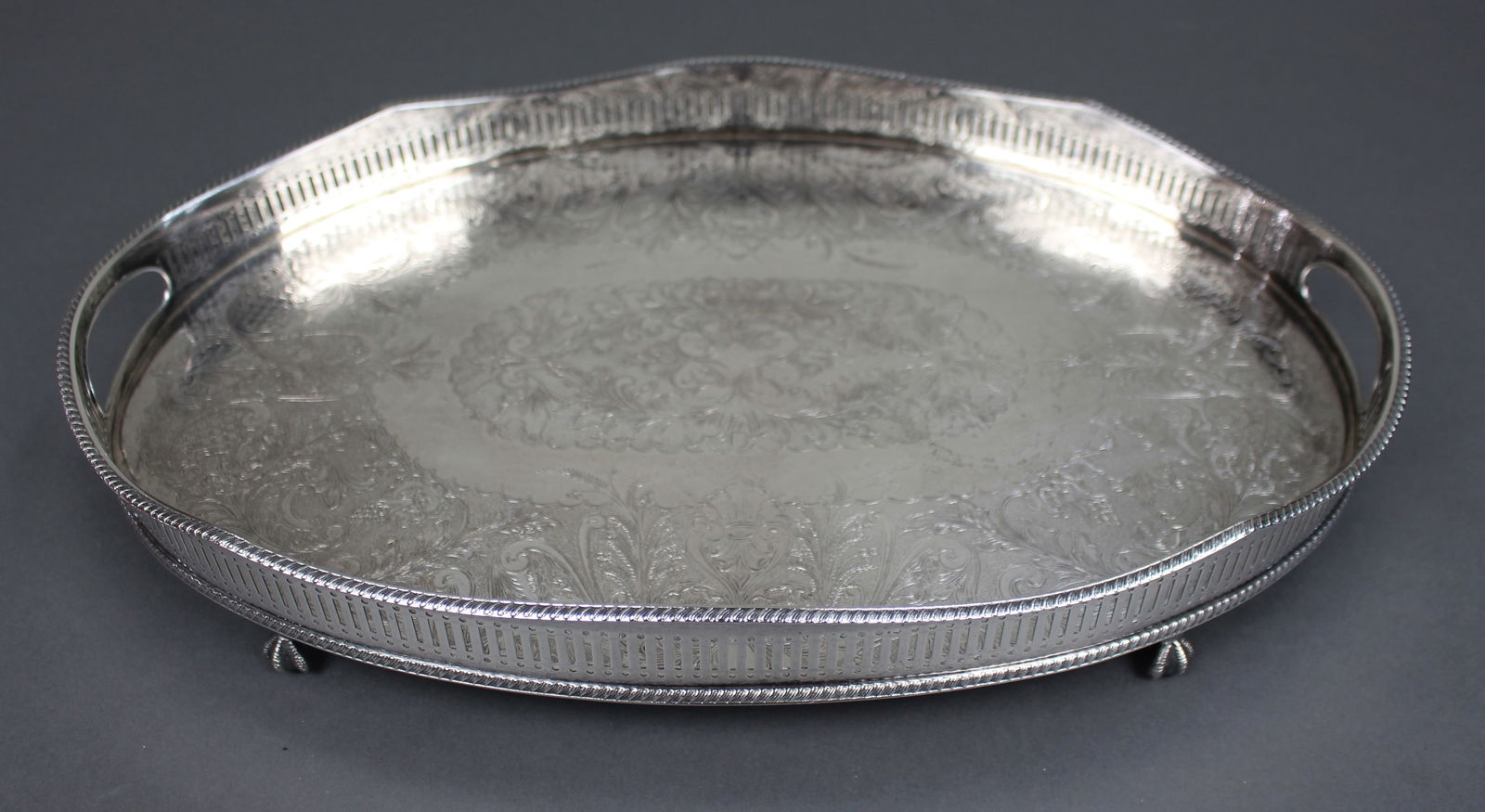 Antique Sheffield Silver Plated Oval Gallery Serving Tray c.1900 - 5