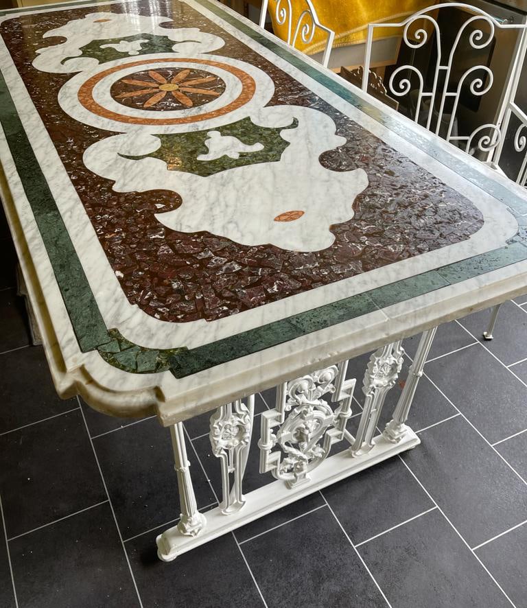 Italian Pietra Dura Marble Centre Table with Six Chairs - 2