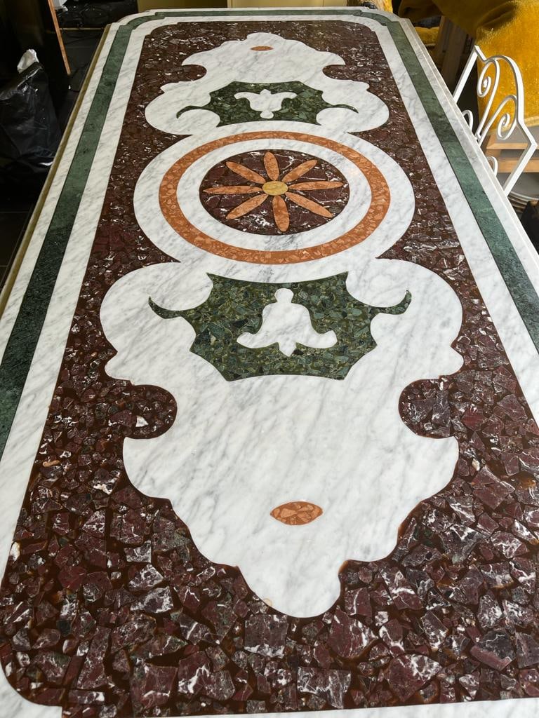 Italian Pietra Dura Marble Centre Table with Six Chairs - 4