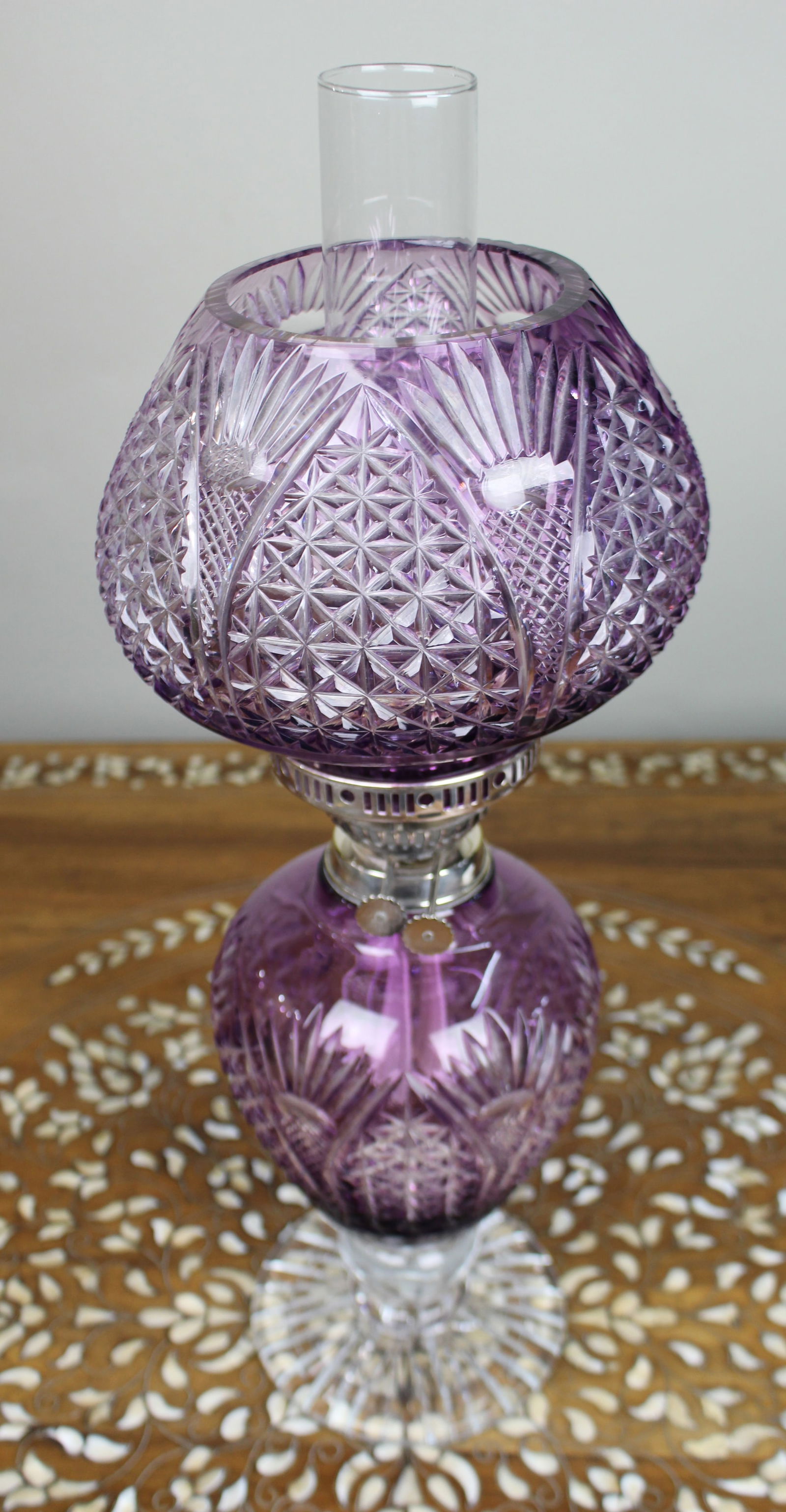 Fine Stourbridge Amethyst Overlay Crystal Oil Lamp - 10