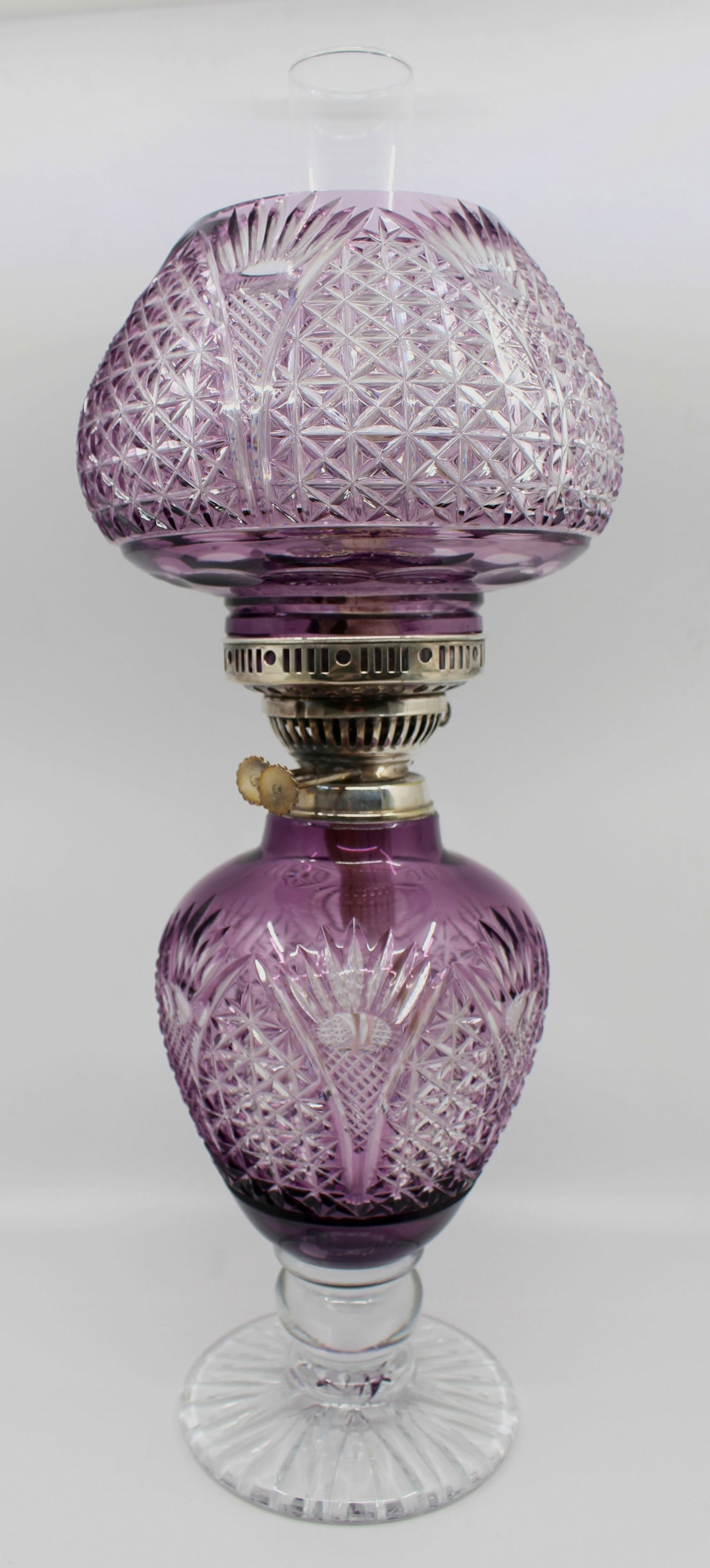 Fine Stourbridge Amethyst Overlay Crystal Oil Lamp - 12