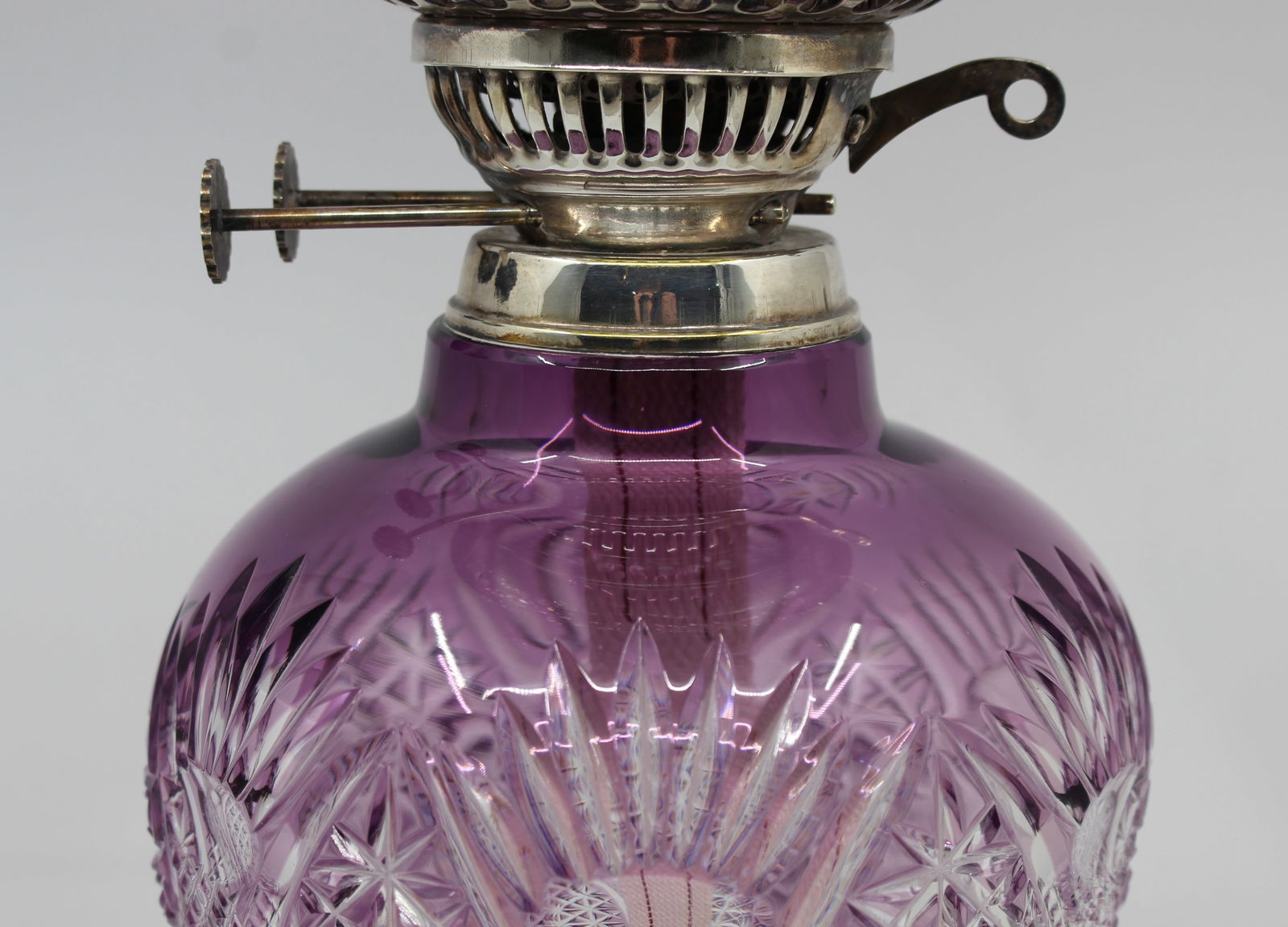 Fine Stourbridge Amethyst Overlay Crystal Oil Lamp - 17