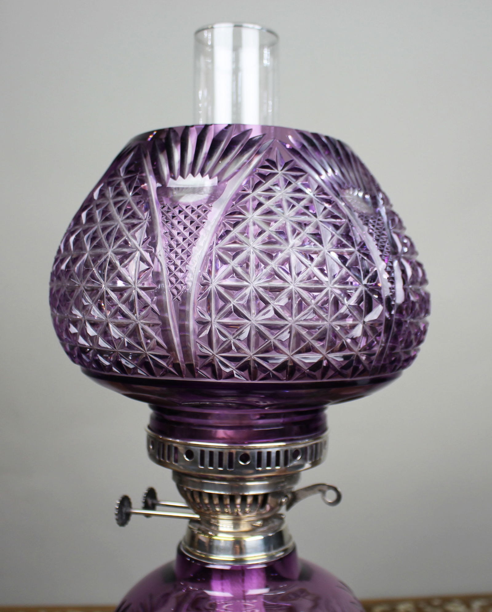 Fine Stourbridge Amethyst Overlay Crystal Oil Lamp - 2