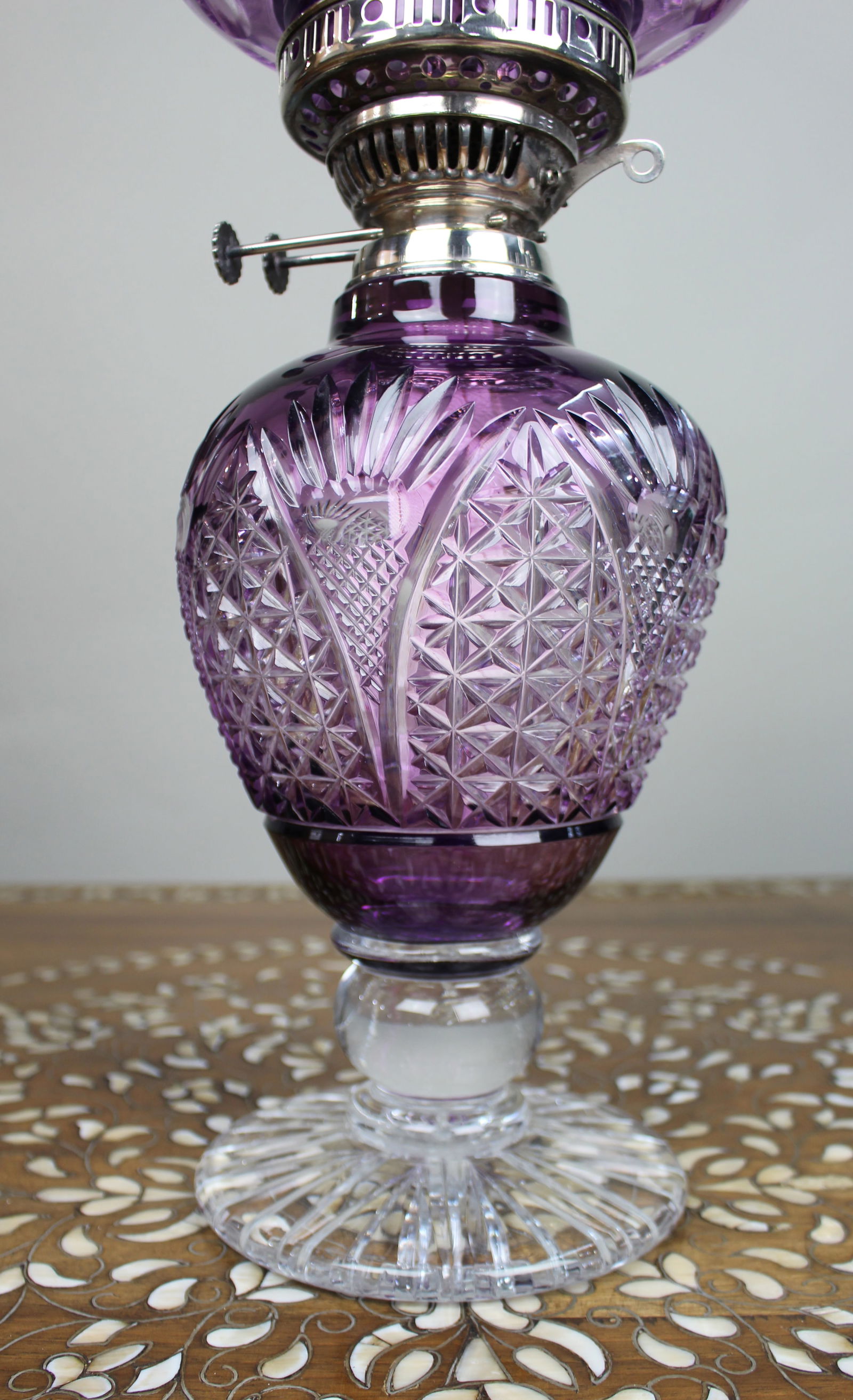 Fine Stourbridge Amethyst Overlay Crystal Oil Lamp - 4