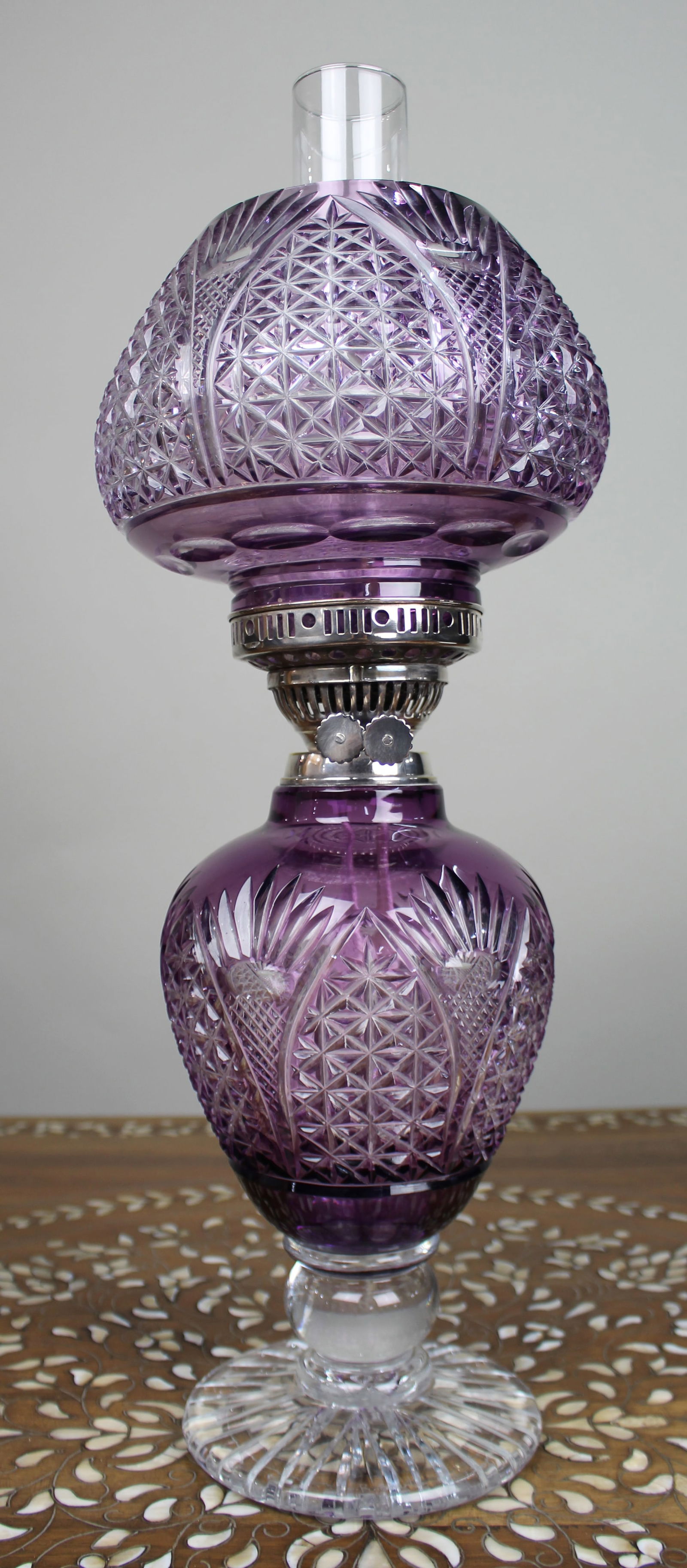 Fine Stourbridge Amethyst Overlay Crystal Oil Lamp - 5