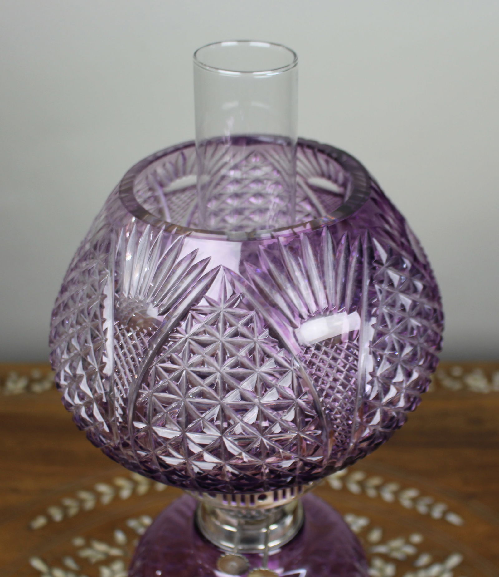 Fine Stourbridge Amethyst Overlay Crystal Oil Lamp - 9