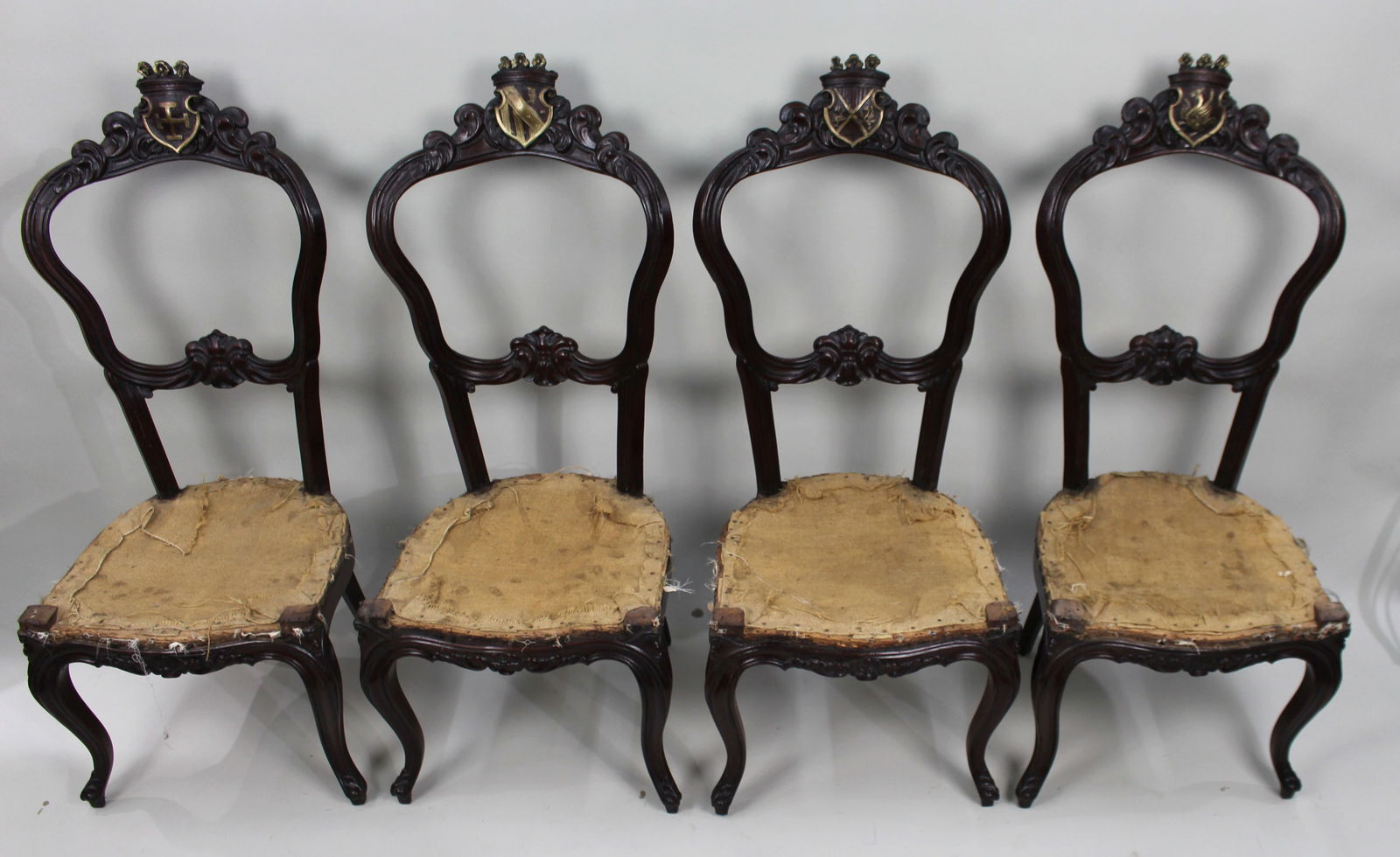 Set of 4 Victorian Heraldic Crested Chairs c.1850 - 2