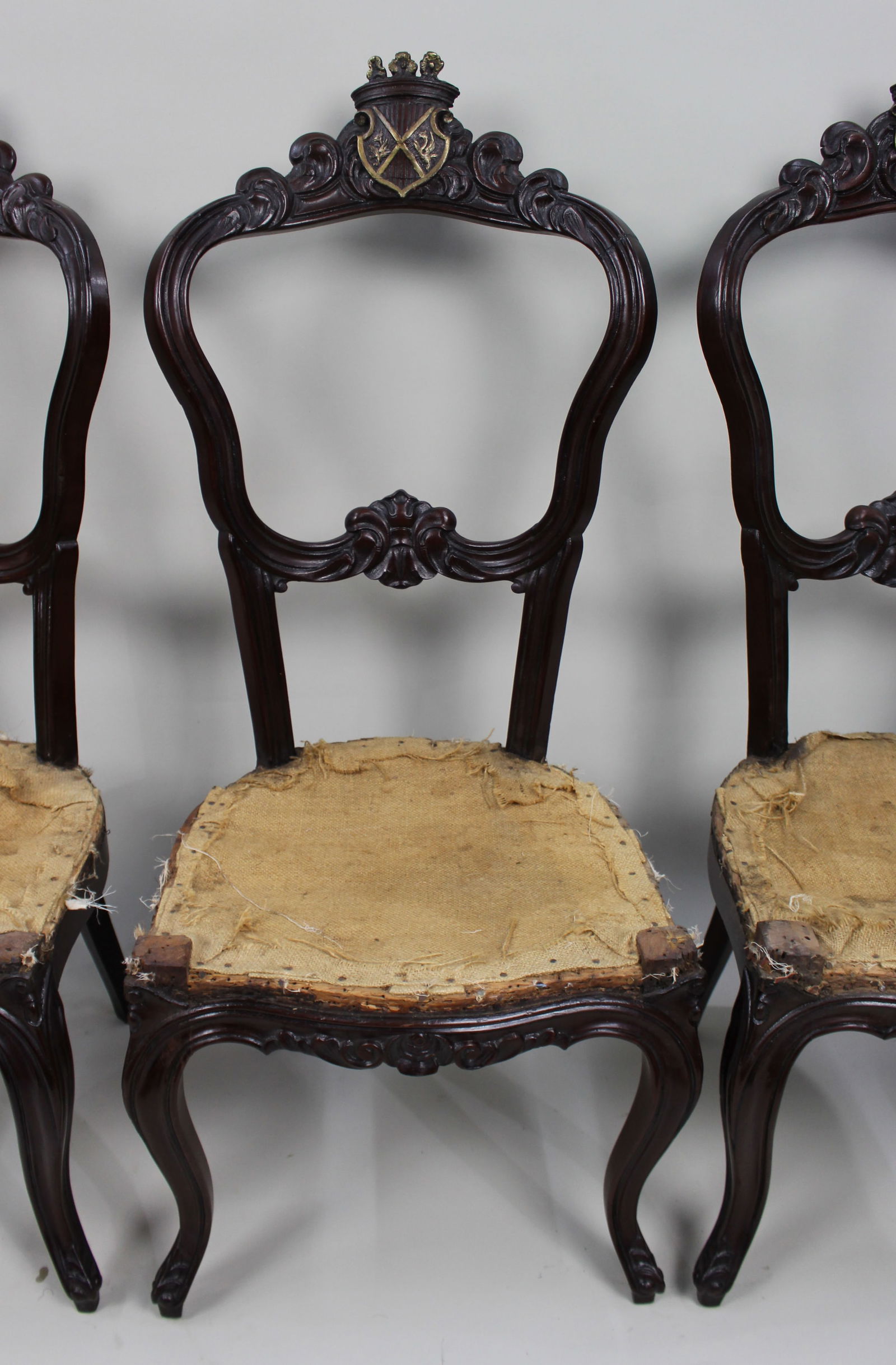 Set of 4 Victorian Heraldic Crested Chairs c.1850 - 7