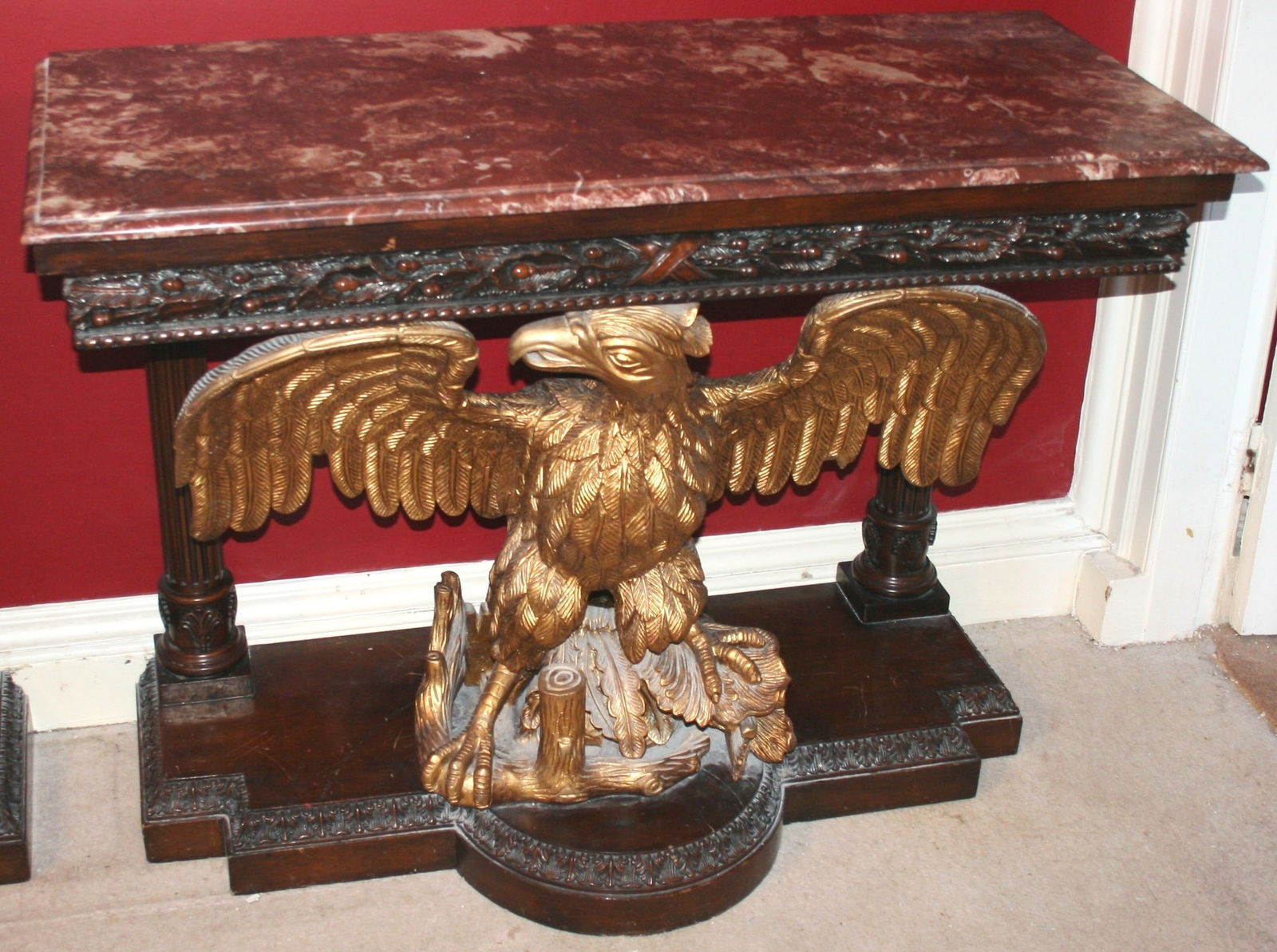 Pair of Marble Topped Mahogany & Giltwood Eagle Console Tables - 5