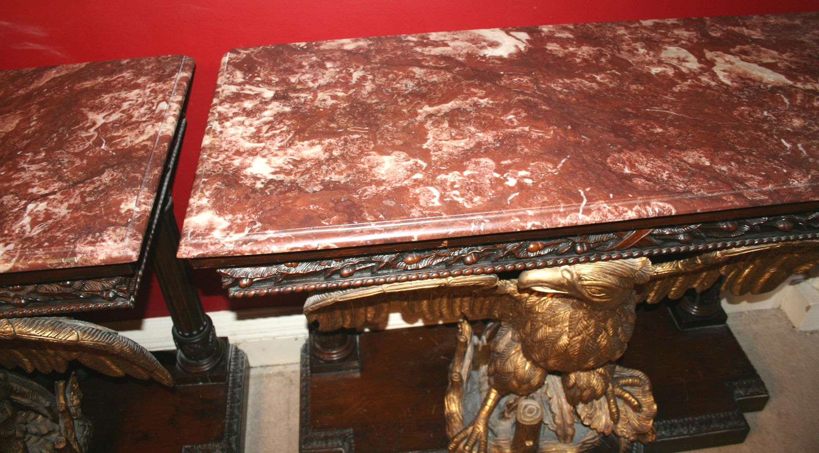Pair of Marble Topped Mahogany & Giltwood Eagle Console Tables - 6