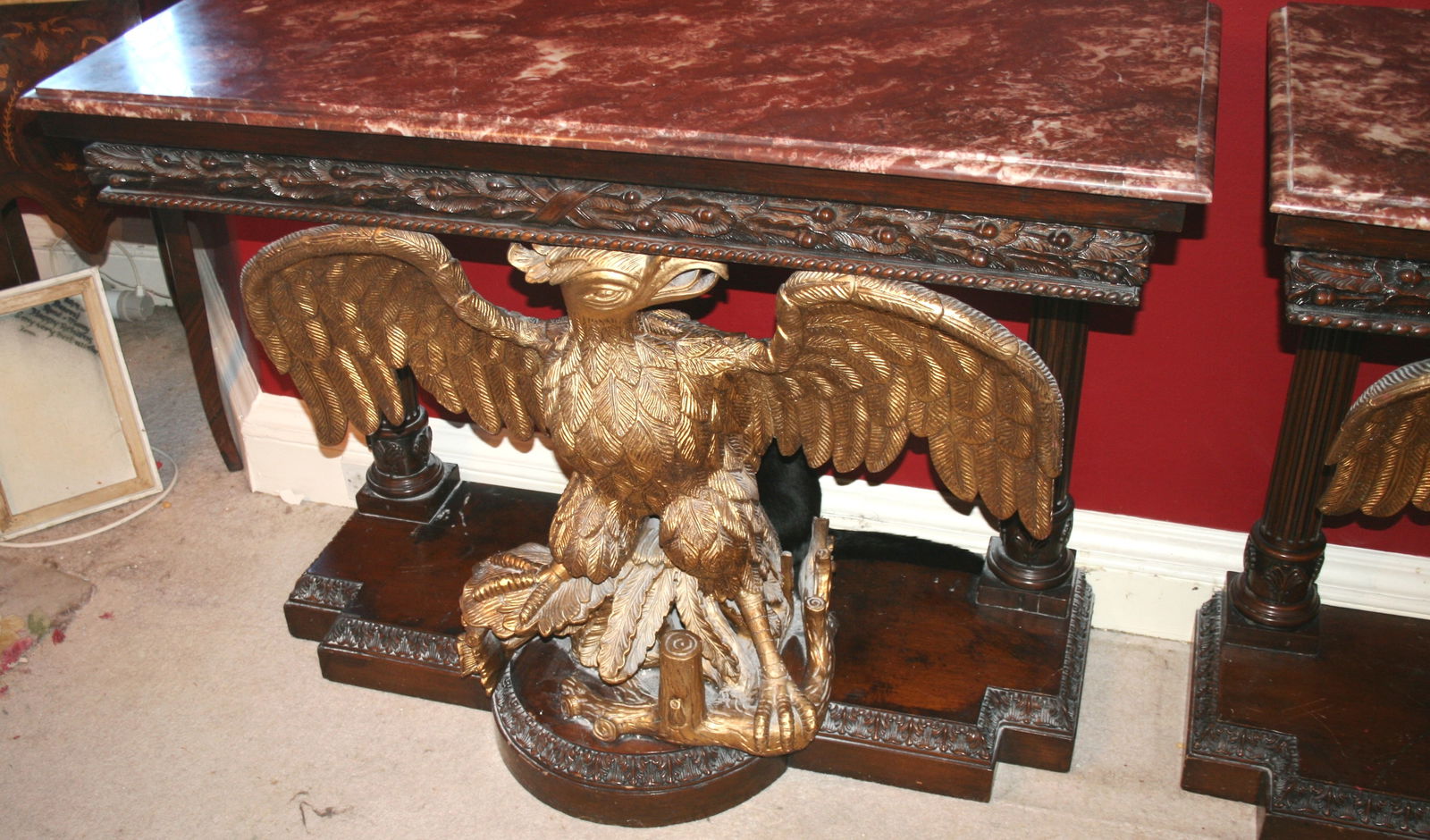 Pair of Marble Topped Mahogany & Giltwood Eagle Console Tables - 8