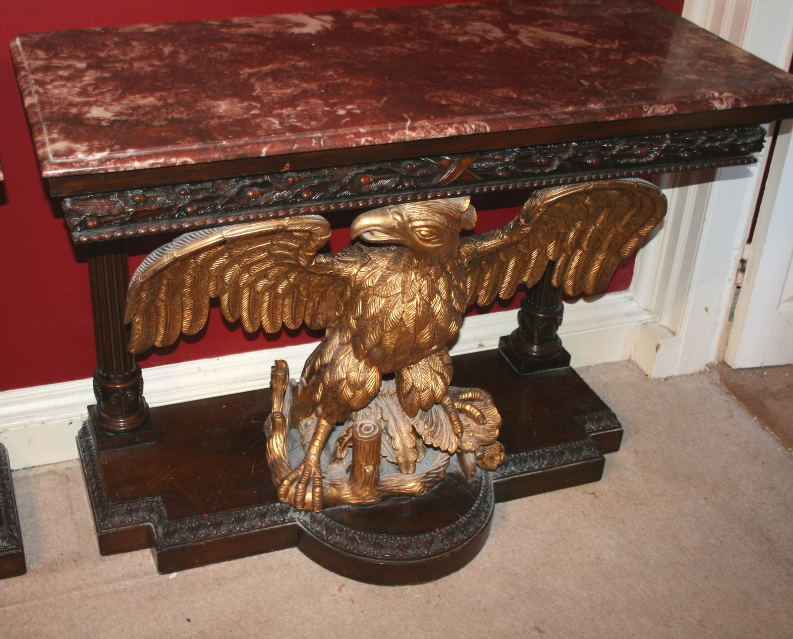 Pair of Marble Topped Mahogany & Giltwood Eagle Console Tables - 9