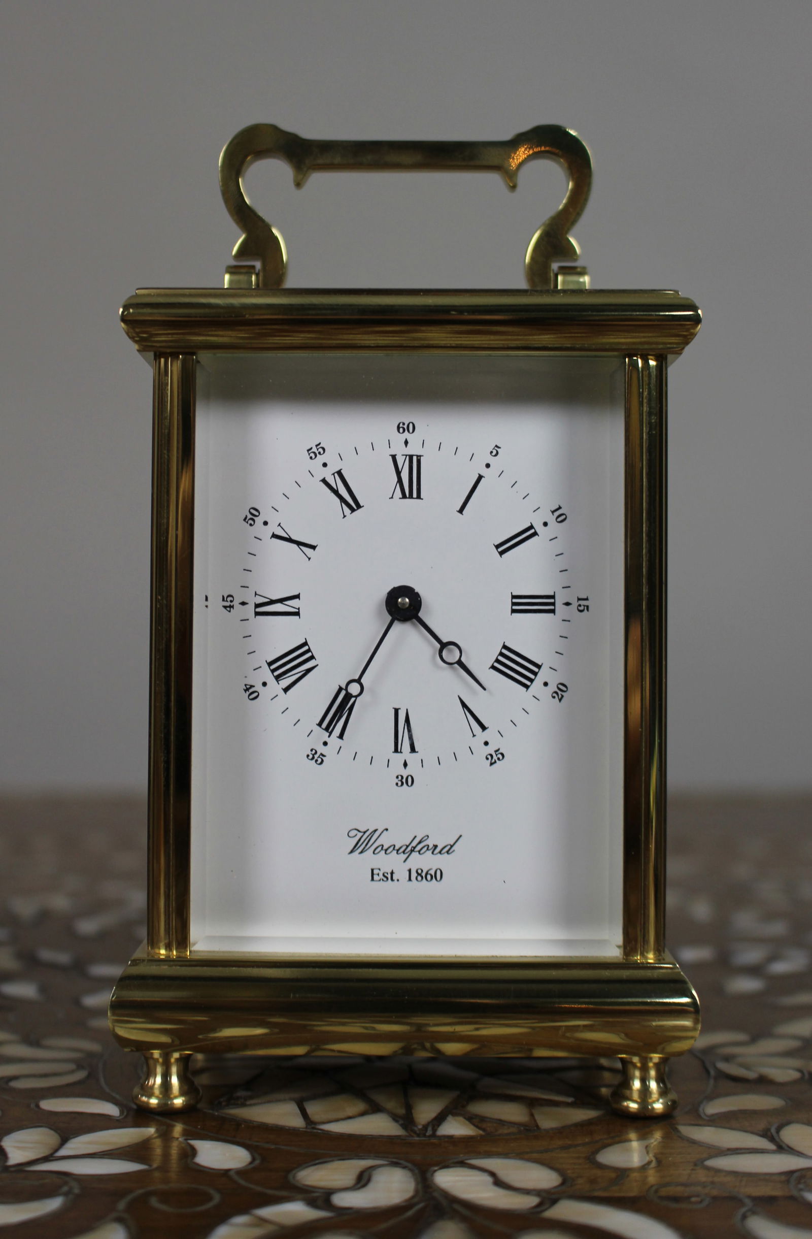 Woodford Brass Carriage Clock, Late 20th Century: Title: Woodford Brass Carriage Clock, Late 20th Century Description: Woodford Brass Carriage Clock, Late 20th Century A fine late 20th-century brass carriage clock by Woodford (Est. 1860). Of