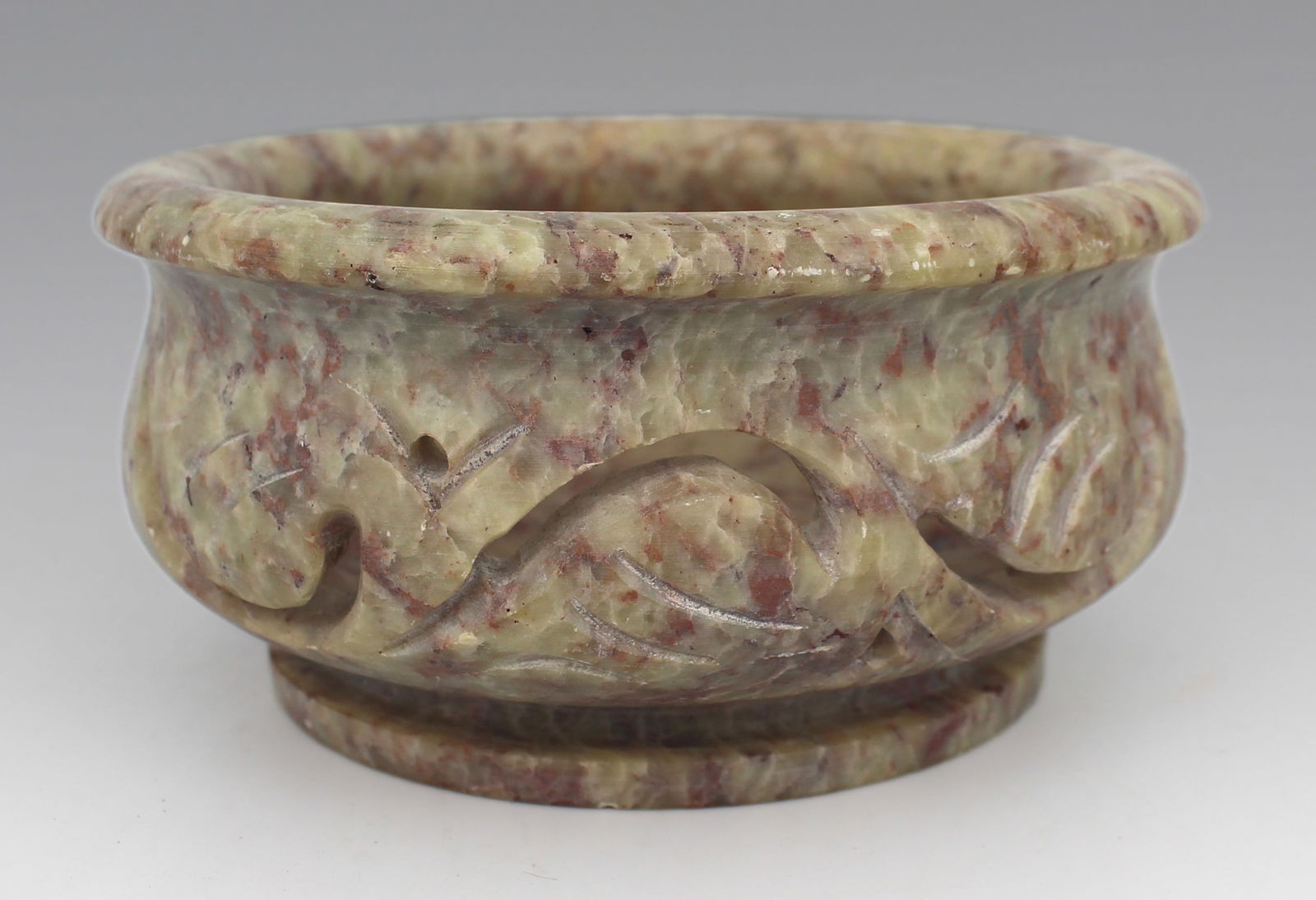 Carved Marble Bowl: Title: Carved Marble Bowl Description: A Decorative Carved Marble Bowl, Early to Mid-20th Century A charming small marble bowl, finely hand-carved with a scrolling foliate design aroun